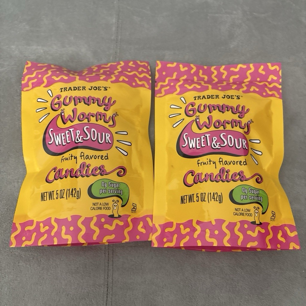 2 Trader Joe’s Sweet & Sour Gummy Worms Candies 5oz ea 0g sugar glp allulose