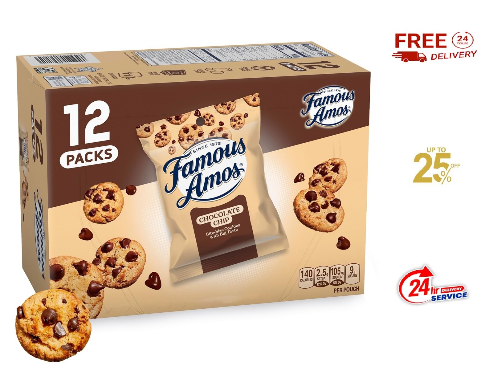Famous Amos Classic Chocolate Chip Cookies, 1 Ounce Bag (Pack of 12)