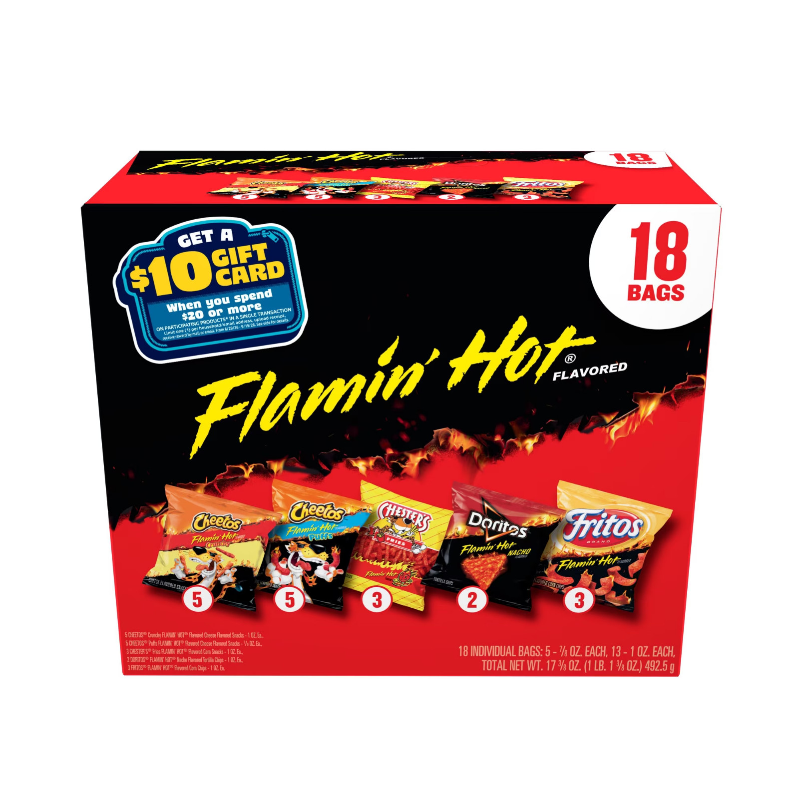 Frito-Lay Flamin’ Hot Mix Variety Pack Snack Chips 18 Count Multipack – Spicy
