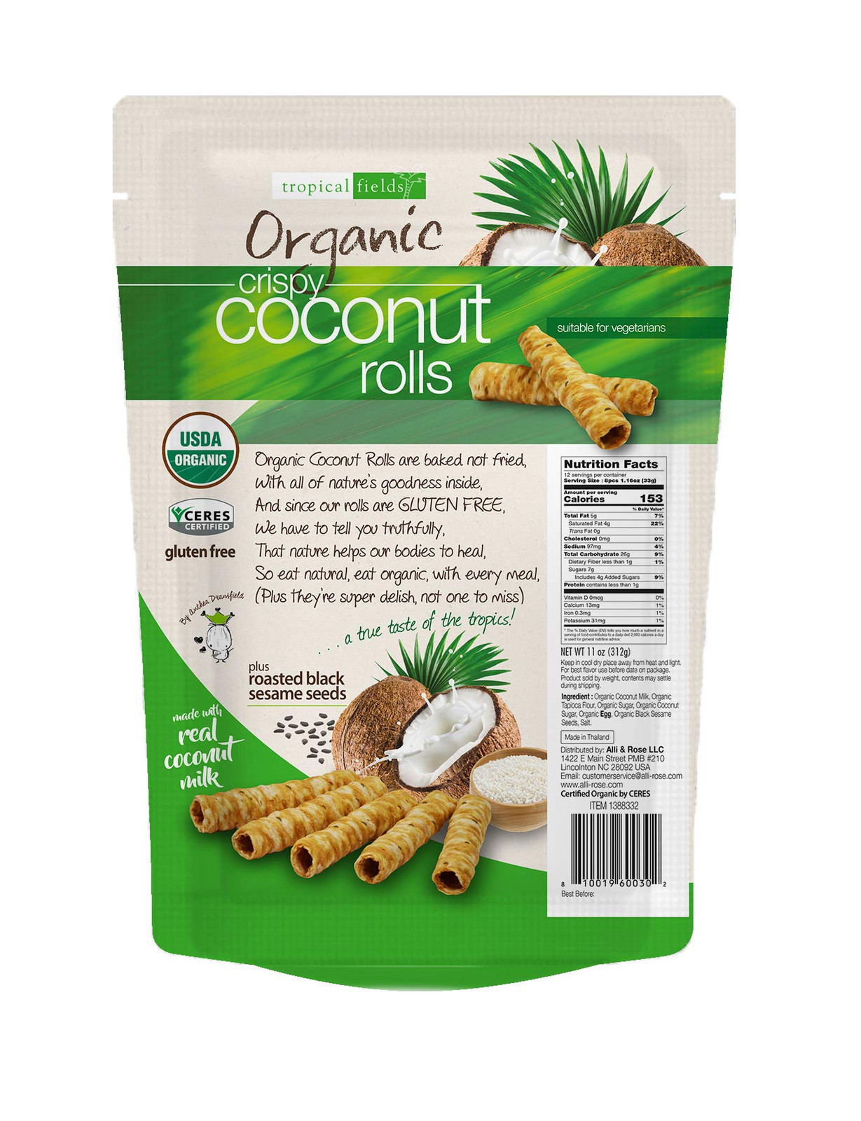 Tropical Fields Organic Coconut Rolls Gluten Free 11oz Pack of 1