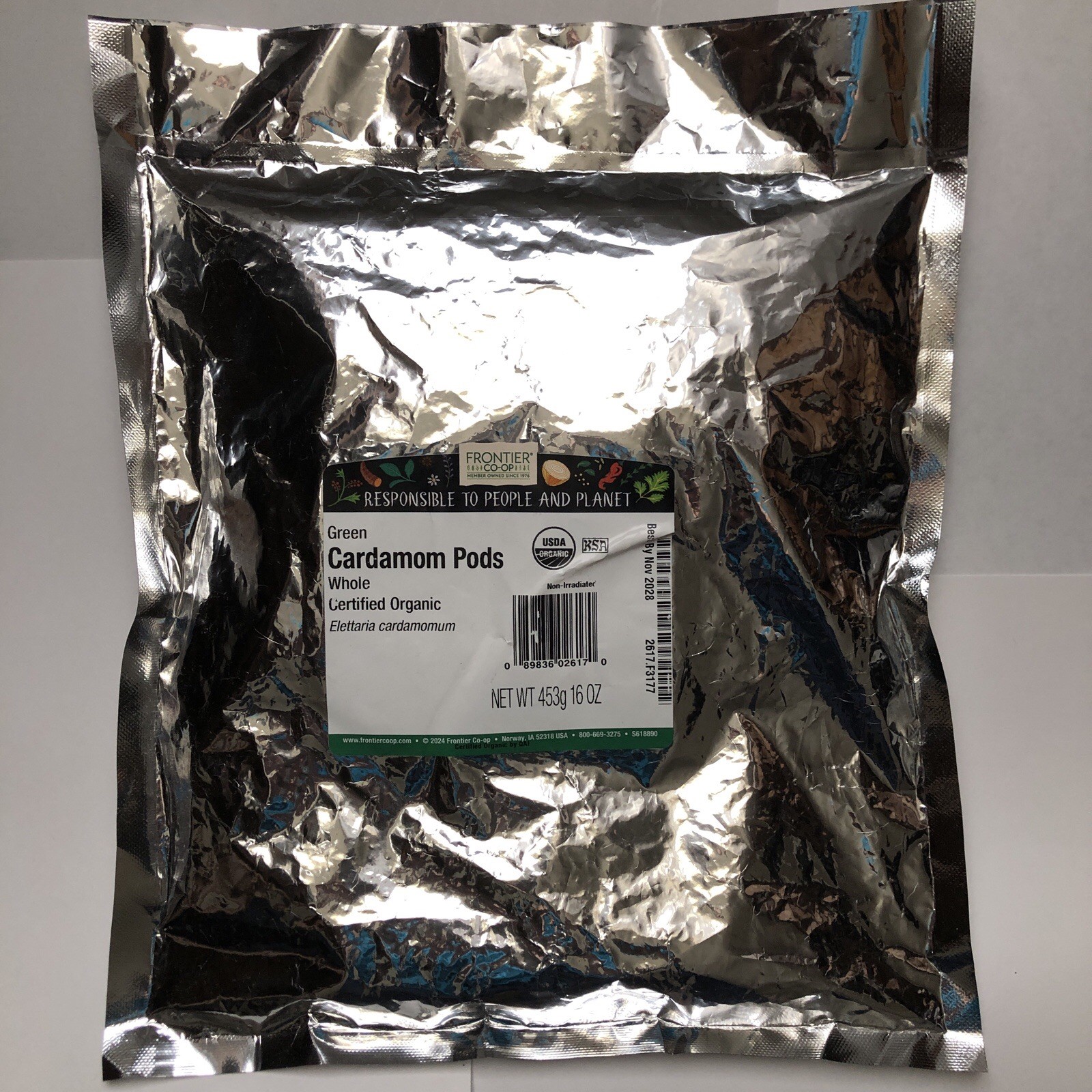 Frontier Co-Op Organic Whole Green Cardamom Pods 16 OZ (1 lb 453g BB Nov 2028