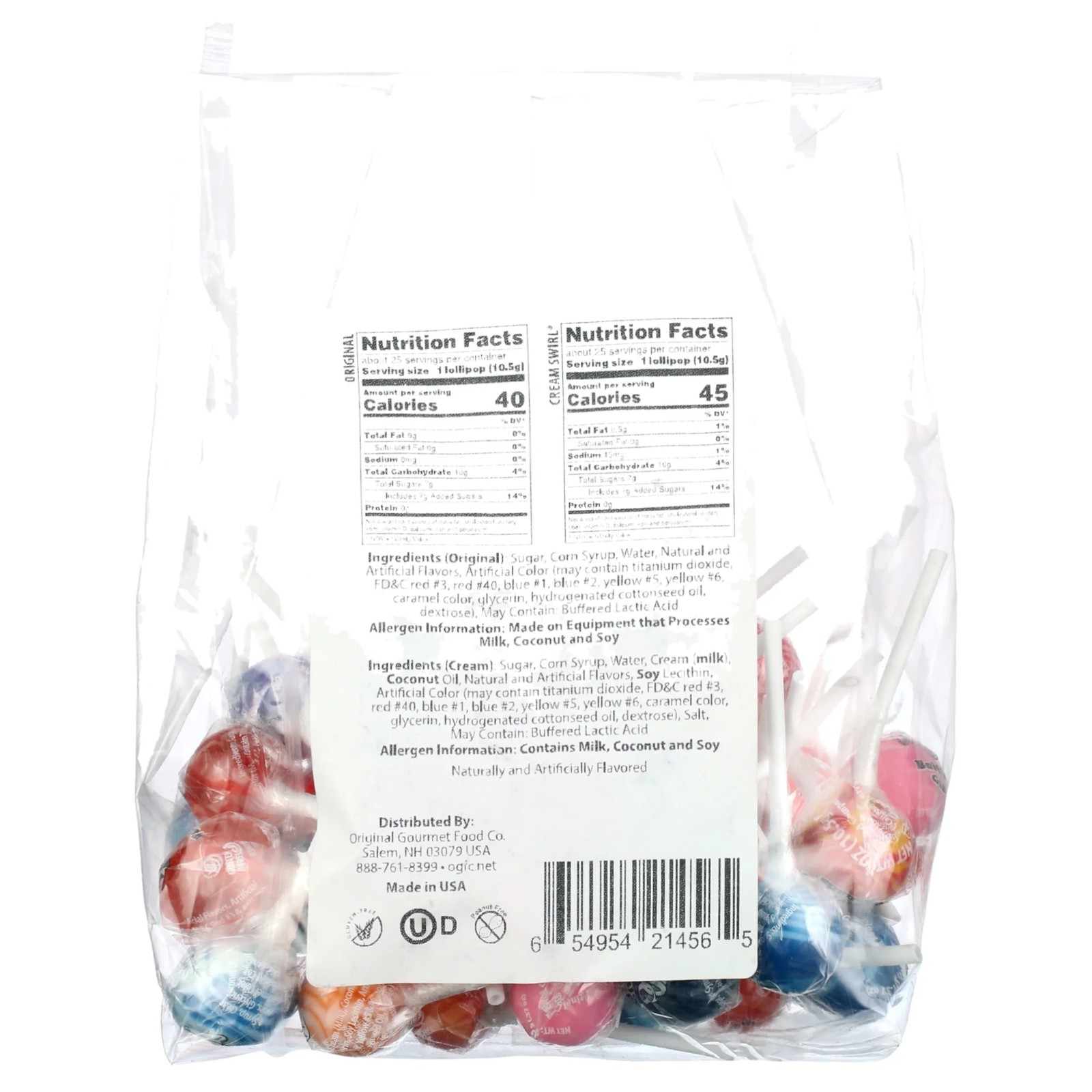 Original Gourmet Kosher Medley Original and Cream Lollipops, 18.5 Oz, 50 Ct Bag.