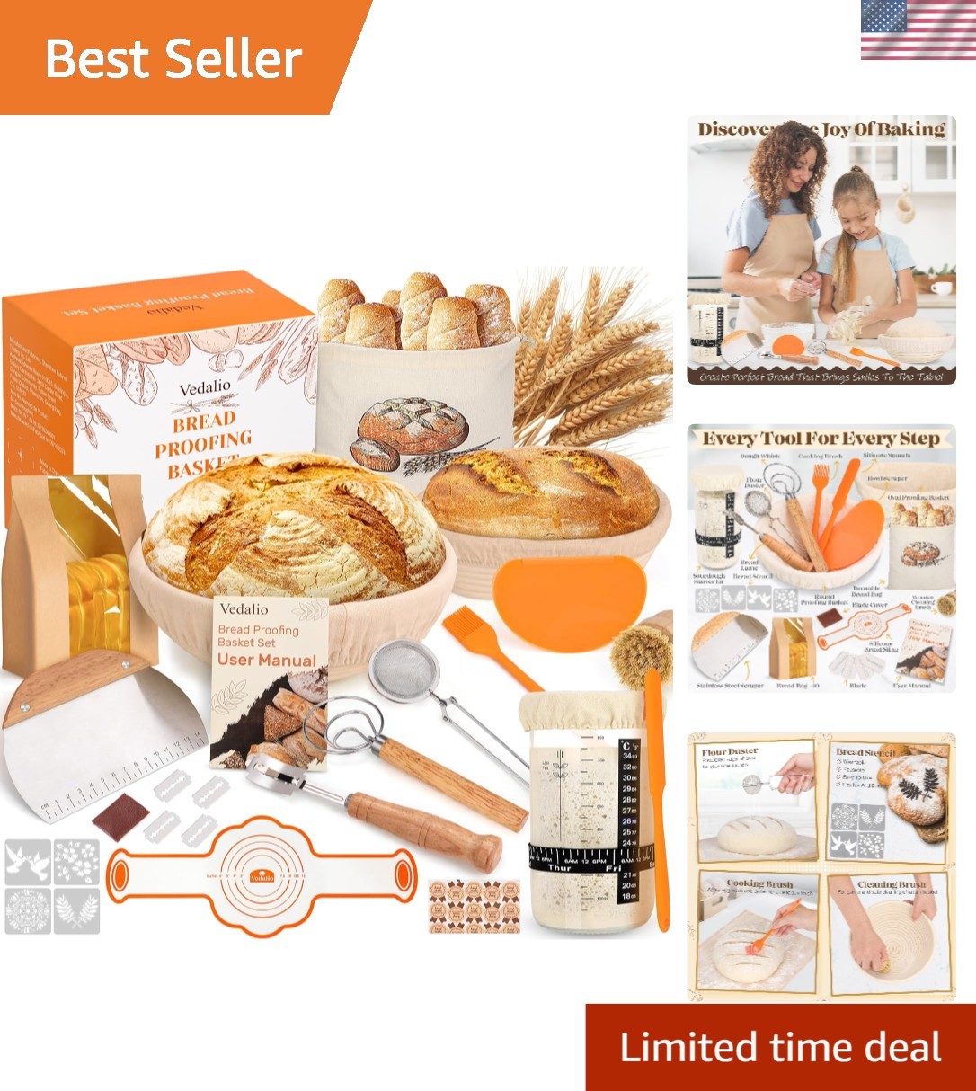 Complete Sourdough Baking Kit with Round & Oval Proofing Baskets for Perfection
