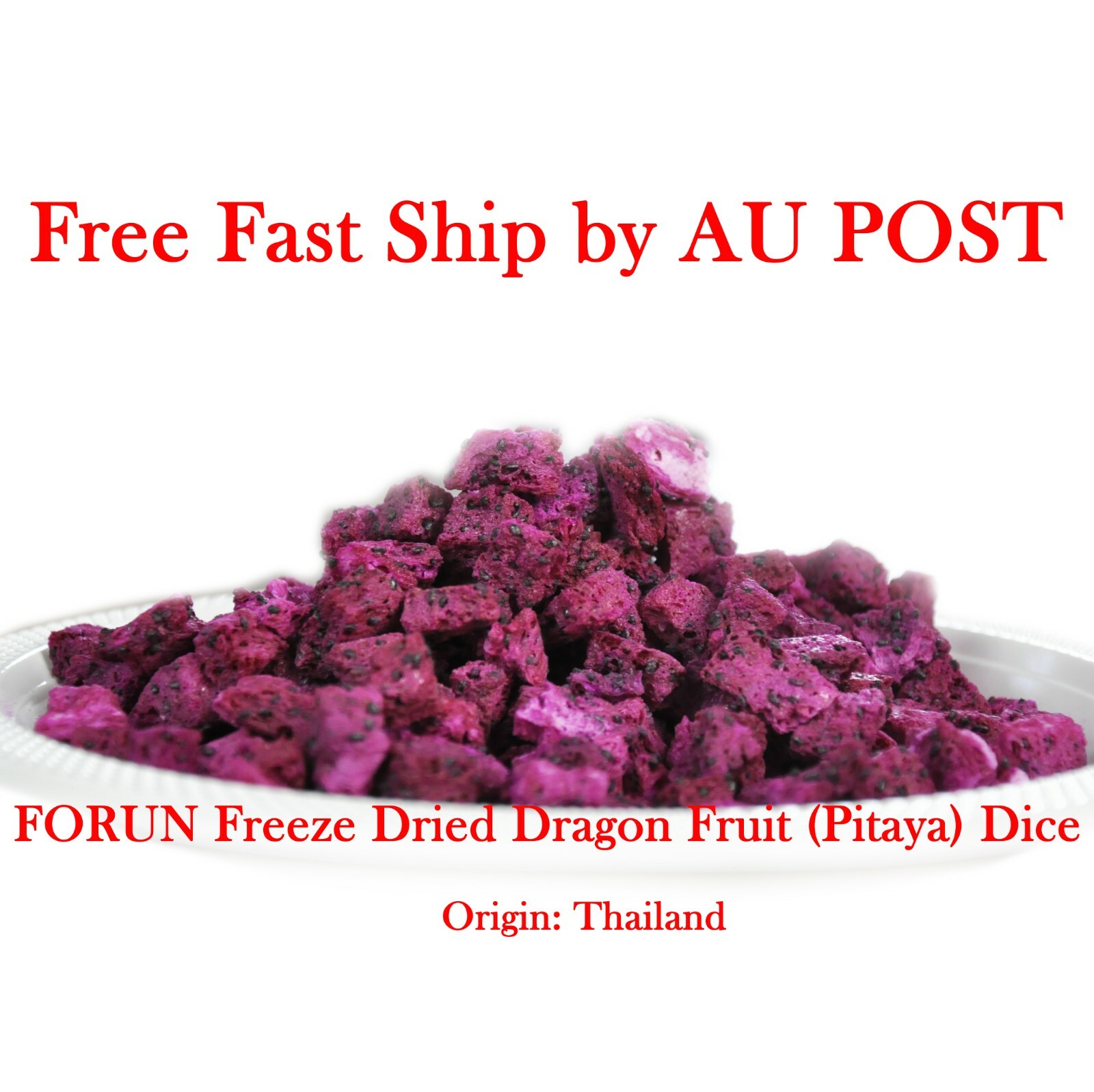 FORUN Premium Freeze Dried Red Dragon Fruit (Pitaya) Dice – Strong Flavour Taste