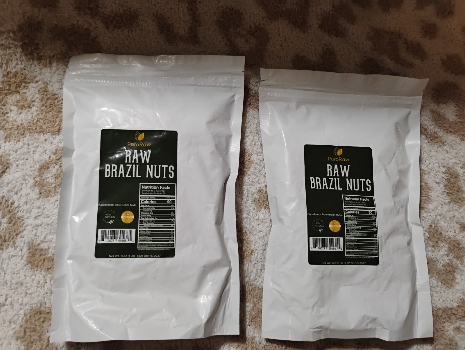 Raw Brazil Nuts 2 pack of 1lbs bag unsalted no shell whole nuts. Exp 8/15/2027
