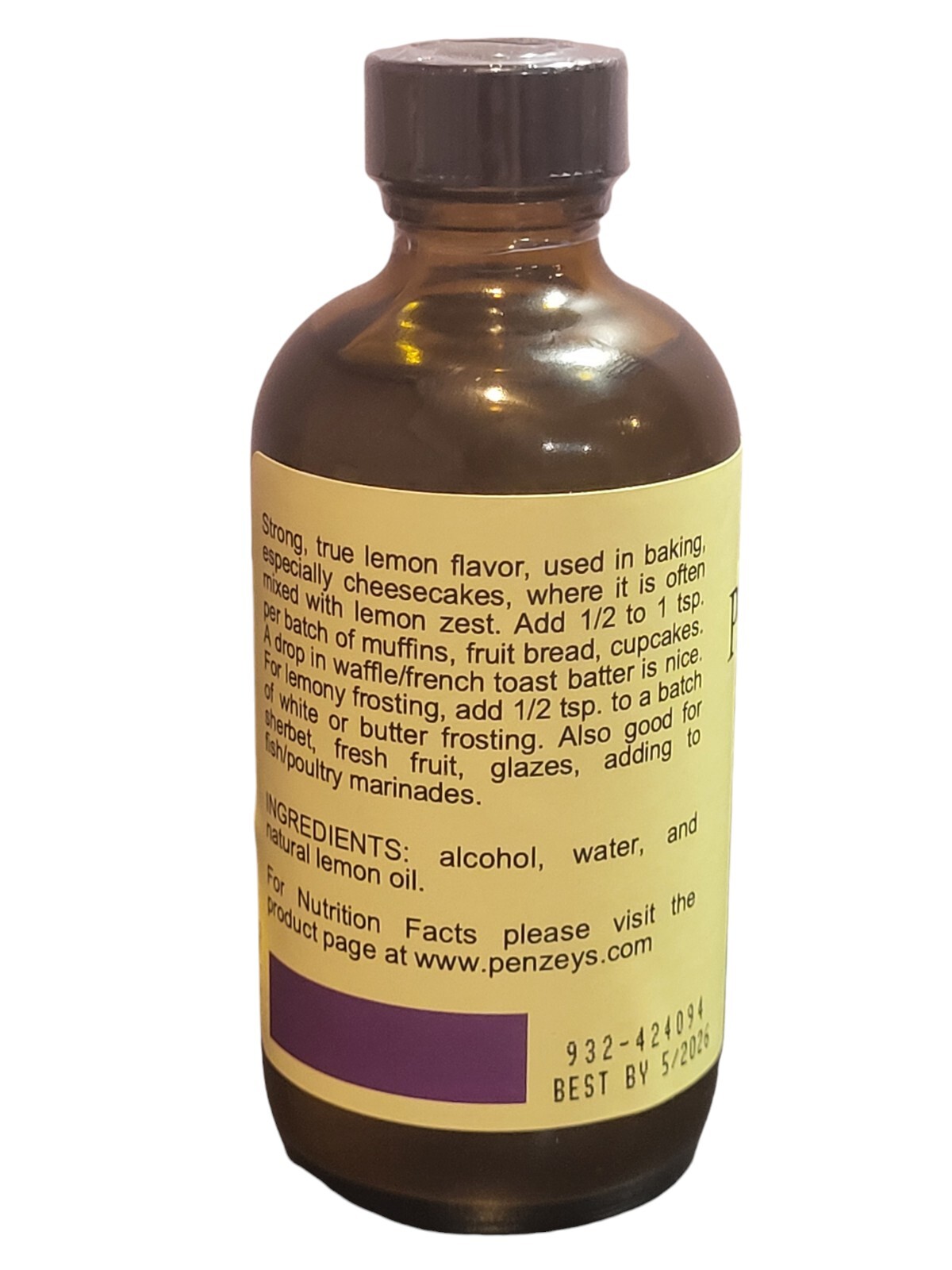Pure Lemon Extract By Penzeys Spices 4 fl oz 120 mL Expires 5/2026