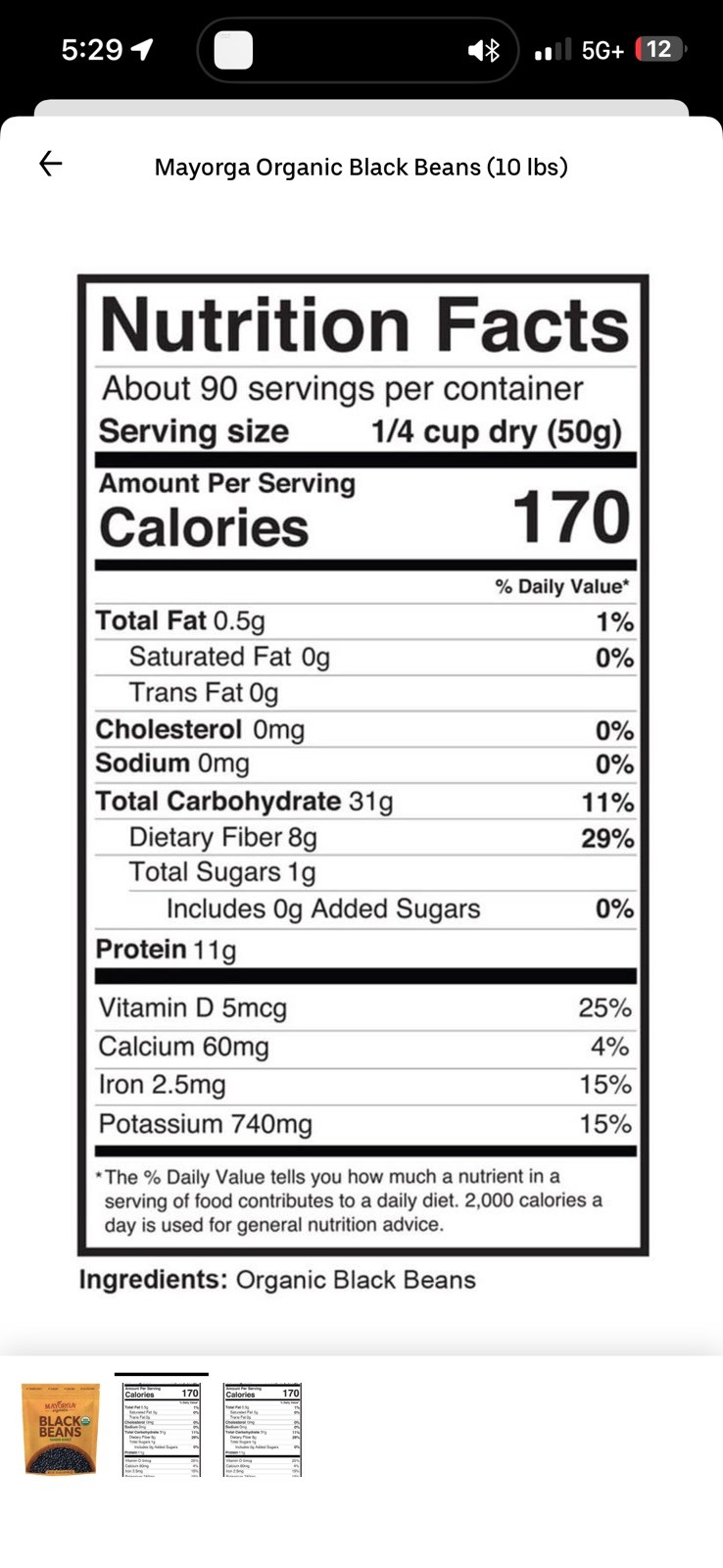 Organic Dry Black Beans by Mayorga, USDA Organic, Gluten-Free, Non-GMO, 10 lb