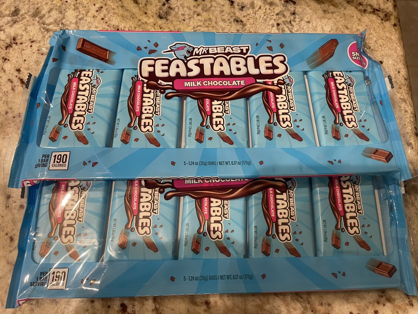 Mr Beast FEASTABLES Milk Chocolate 10 Bars 1.24oz Snack Size, Two 5 Packs