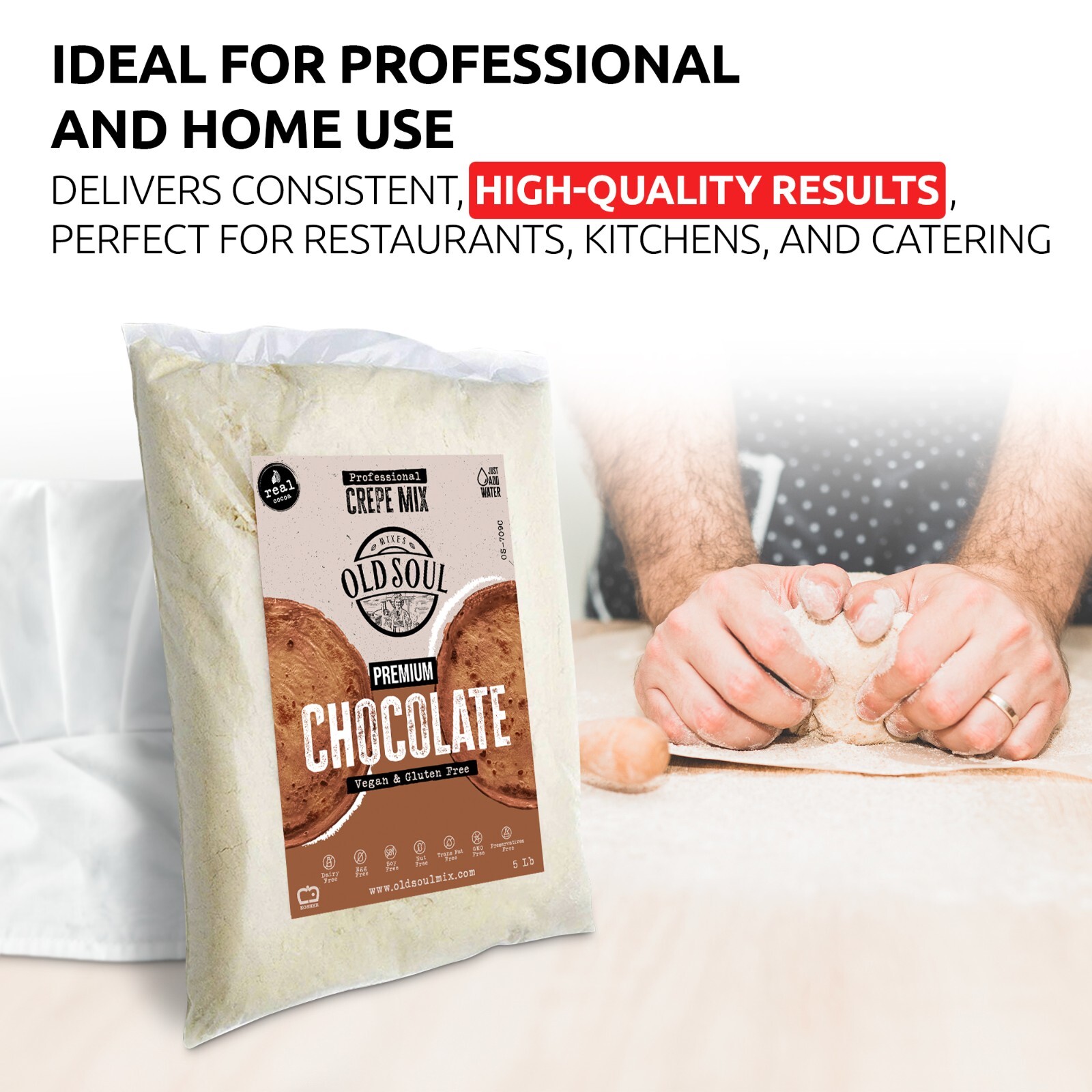 OldSoul Crepe Batter Mix | GLUTEN FREE & VEGAN | Chocolate | 10 Lbs | 72 Pcs