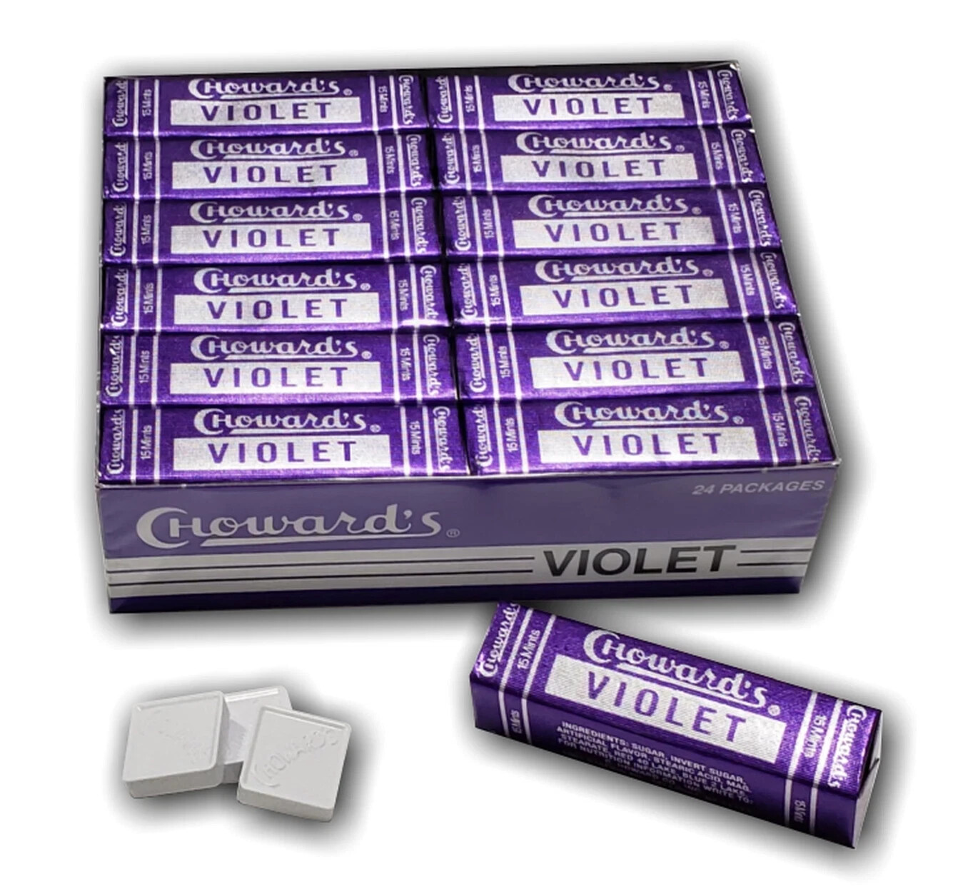 CHoward’s VIOLET Mints , 15 Mints Per Pack (Pack of 24) – 1 BOX