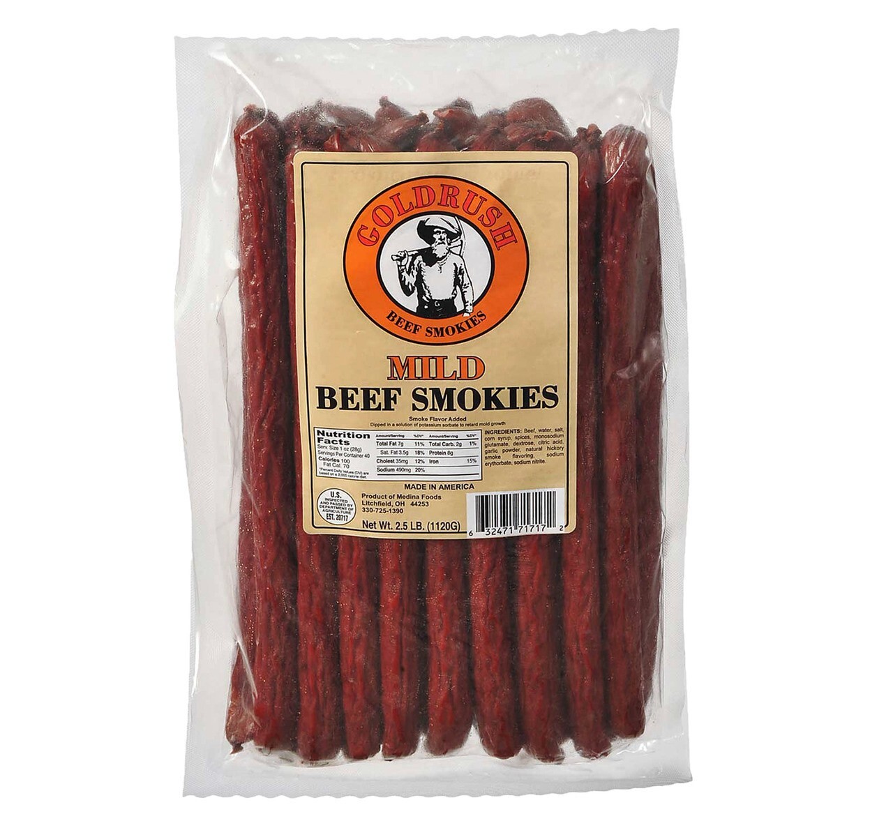 Gold Rush 2.5 LB Mild Beef Smoked Sticks (1) 30 Count Pack Free Shipping