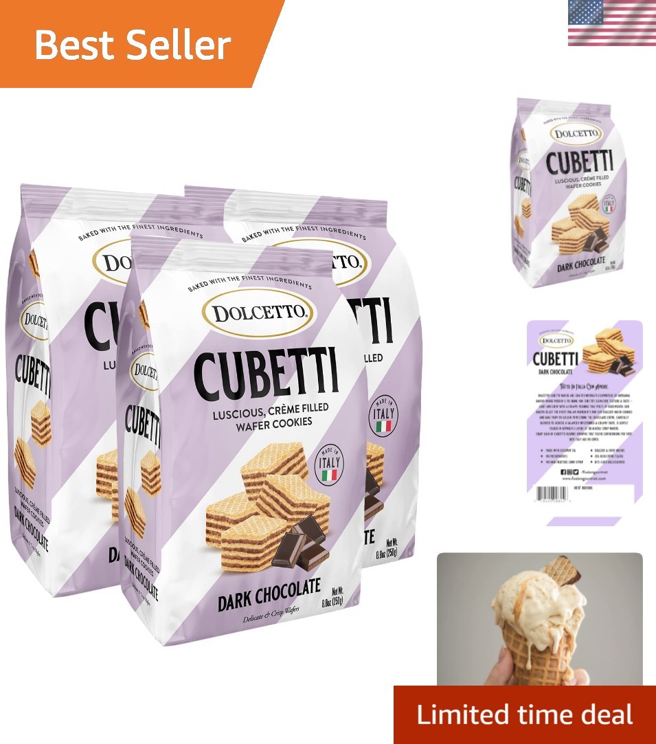 Crispy Cubetti Wafer Cookies with Rich Dark Chocolate – Perfect Gift Set of 3