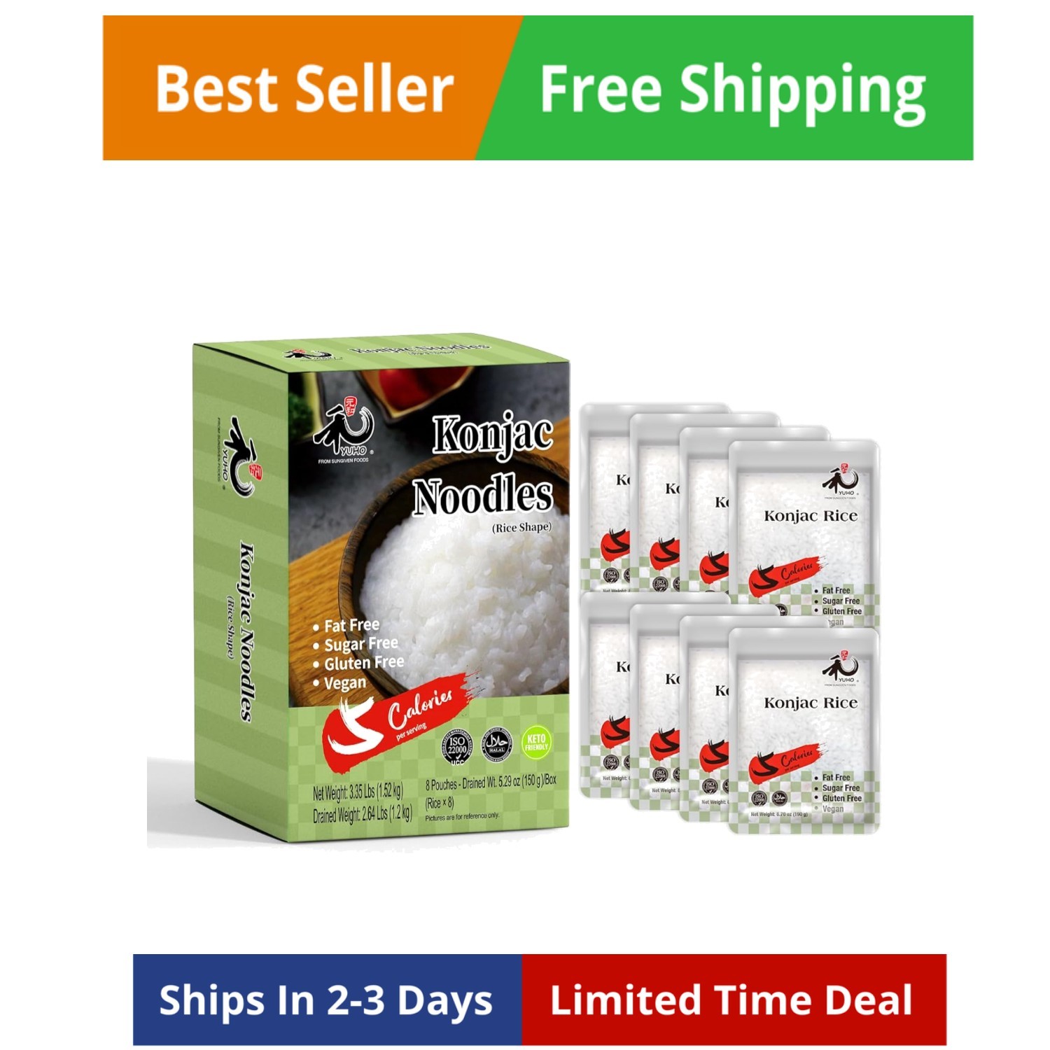 Shirataki Konjac Keto Rice: Gluten Free Plant Based Low Carbs Fat Free Noodl…