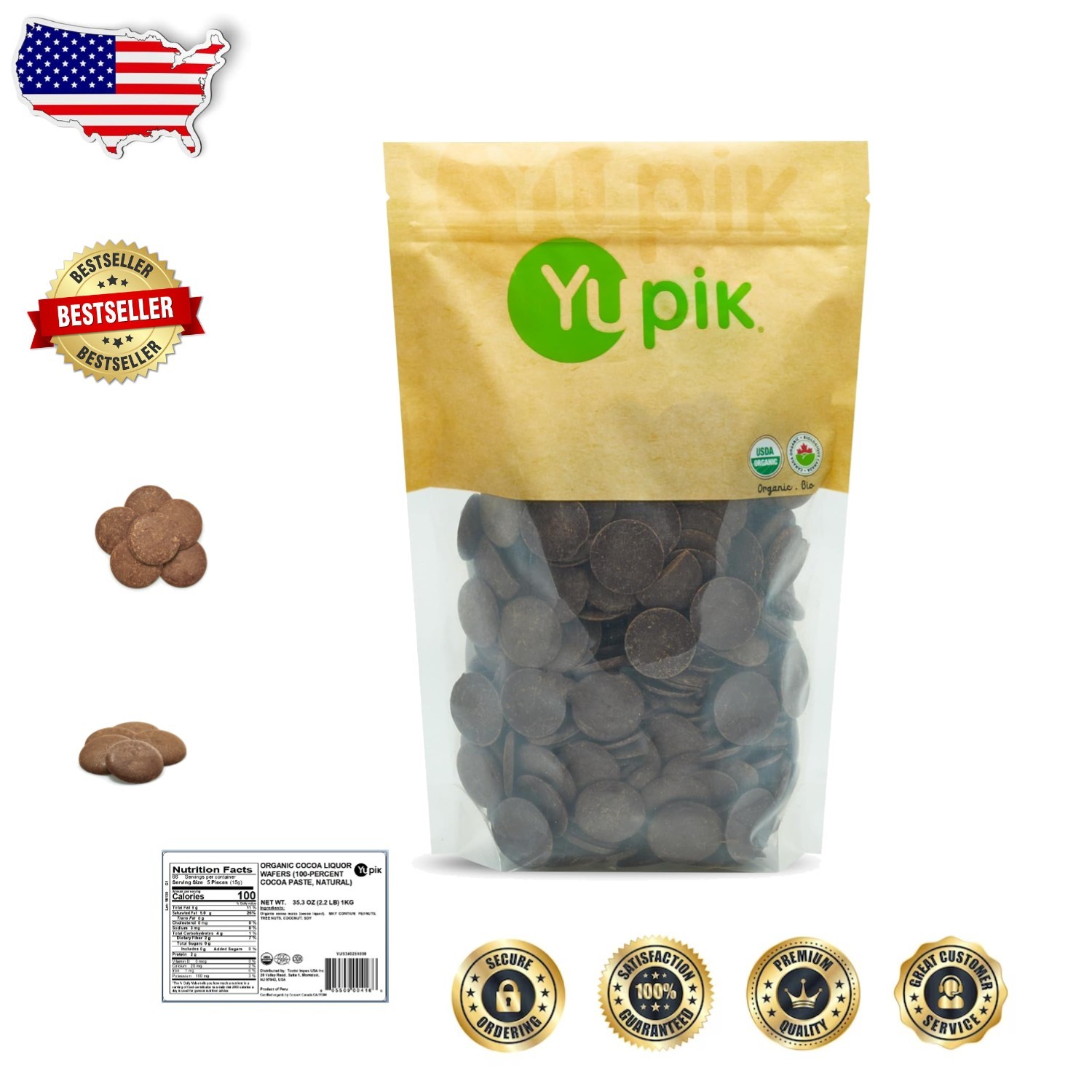 Pure 100% Cocoa Liquor Wafers 2.2 lb Unsweetened Organic Baking