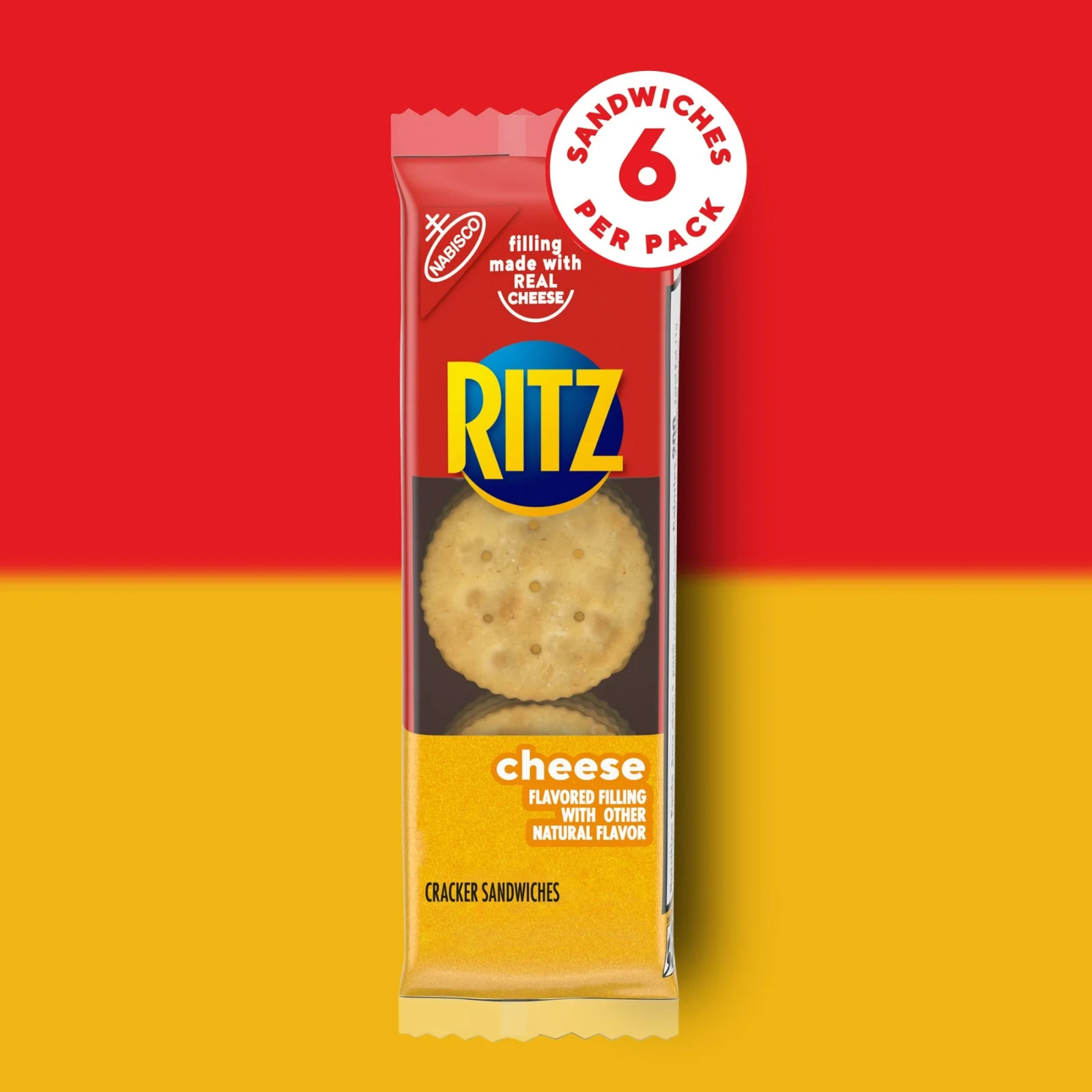 RITZ Cheese Sandwich Crackers, Lunch Snacks, 20 Snack Packs (6 Crackers Per Pack