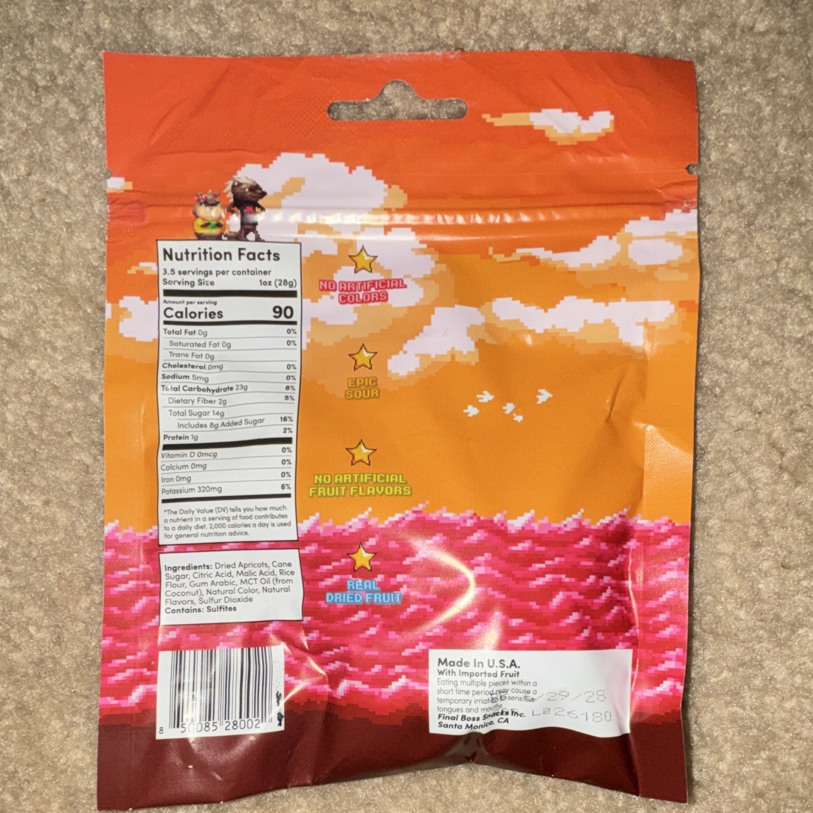 Final Boss Sour Level 2 Fruit Punch Apricots Dried Fruit Pouch 100g
