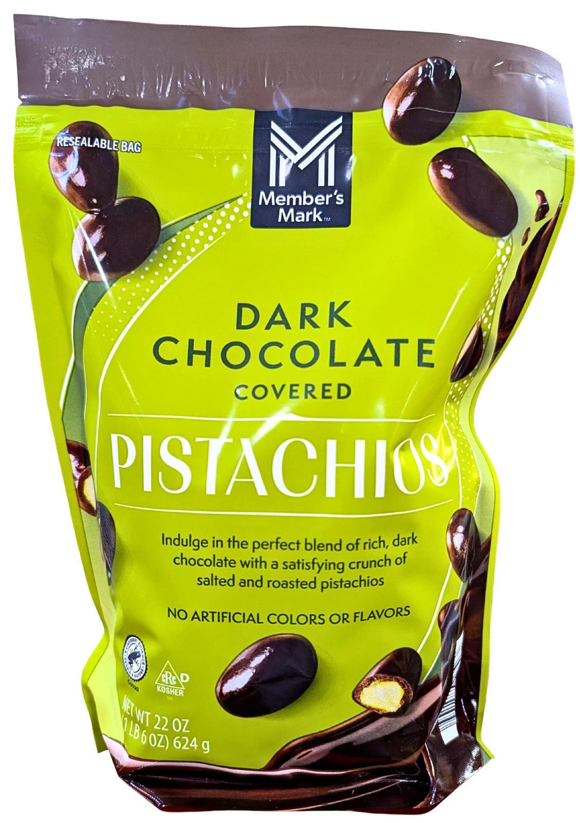 Members Mark Dark Chocolate Covered Roasted Pistachios 22 Oz EXP 08/2026