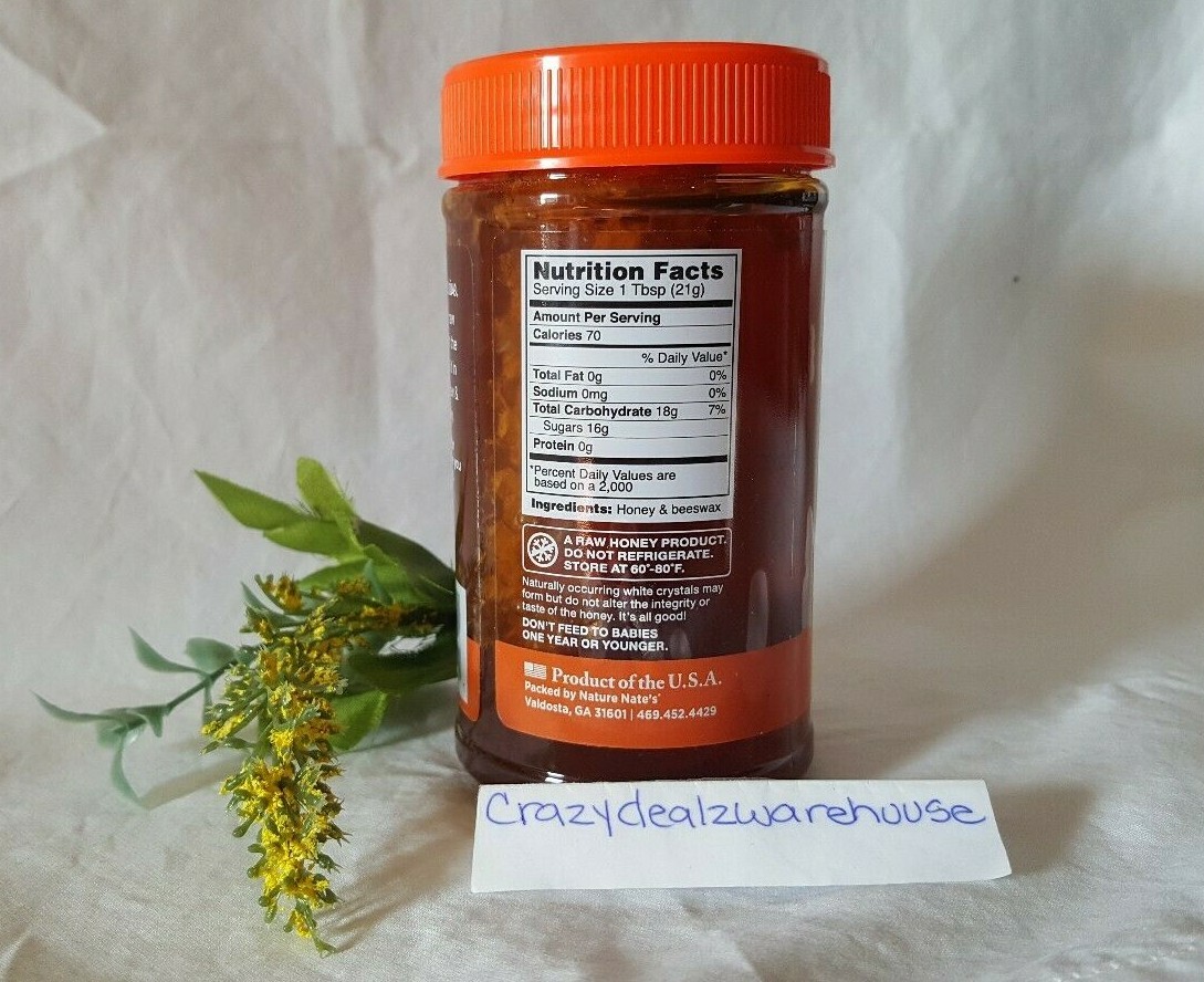 Nature Nate’s Raw Unfiltered Honey with Comb ~ 16 oz Jar **NEW **SEALED**
