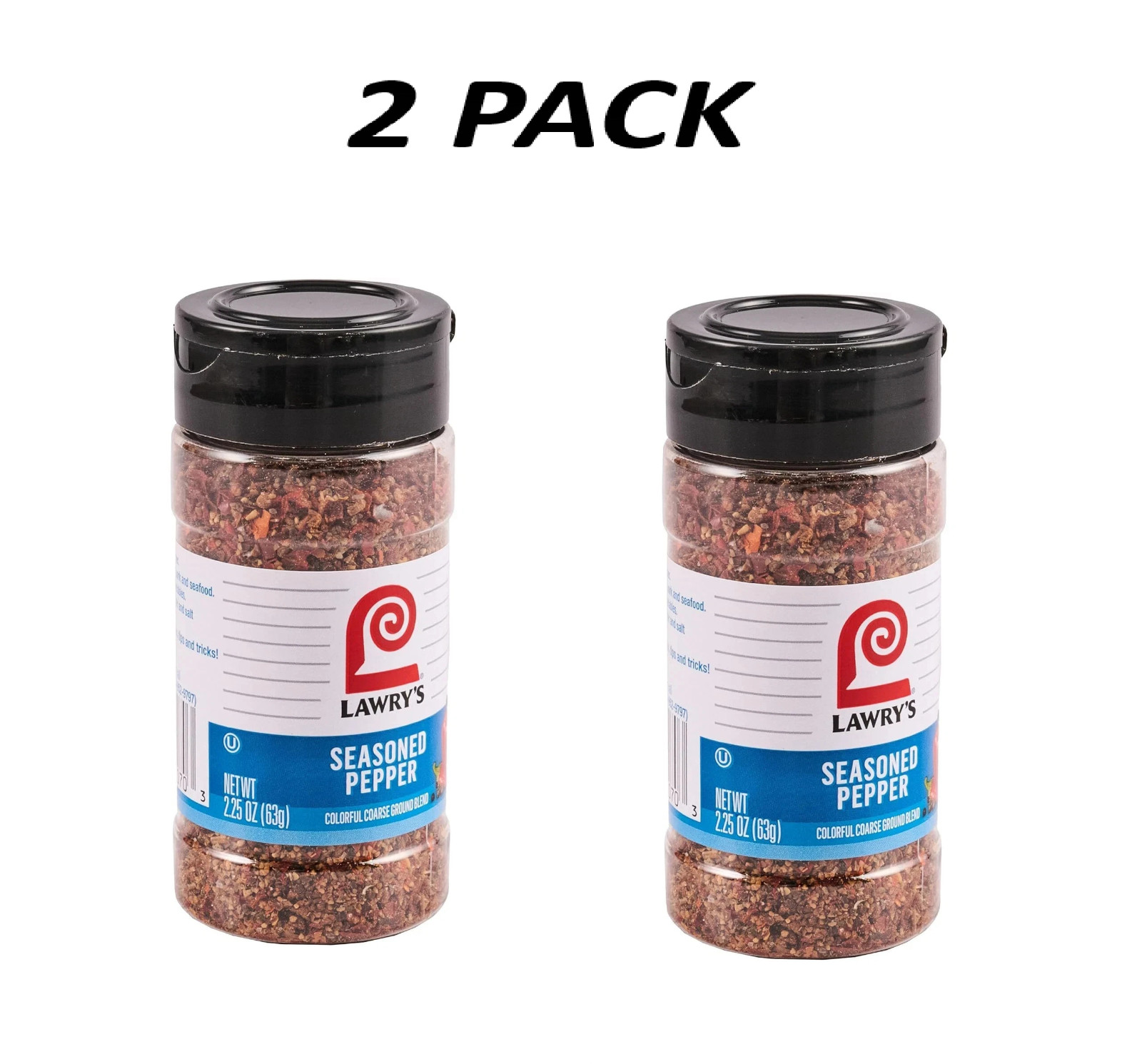Lawry’s Kosher Colorful Coarse Ground Blend Seasoned Pepper, 2.25 oz Bottle.