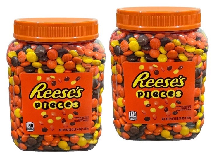 2-PACK Reese’s Pieces Peanut Butter Candy 62 oz each Jar Bulk Party Candy