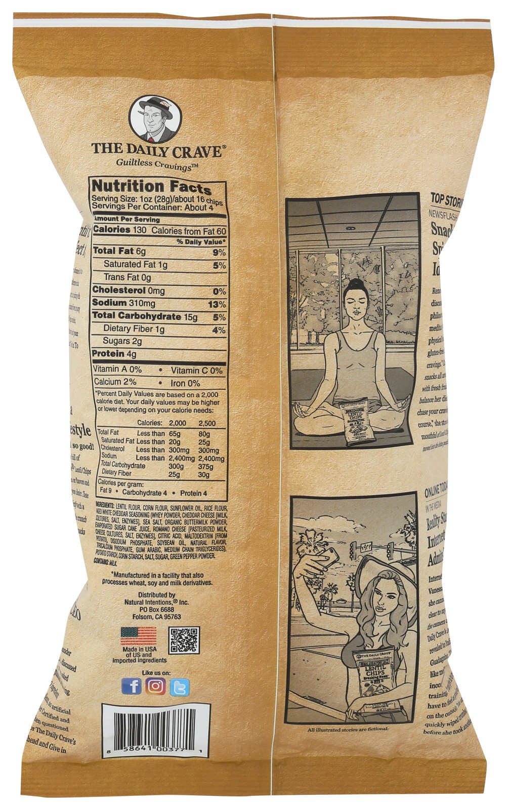 Aged White Cheddar Lentil Chips By The Daily Crave 4.25 Oz Lentils 8 Pack