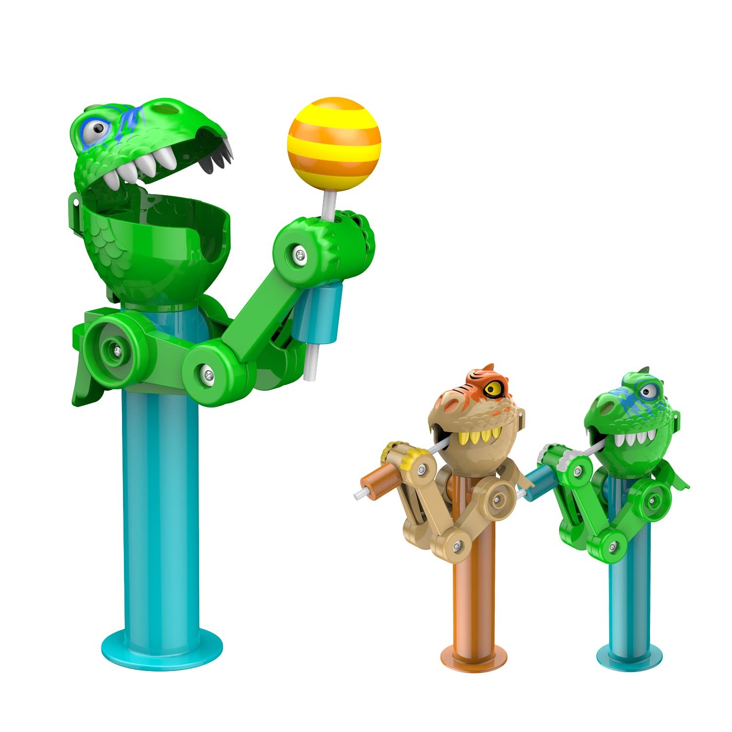 HDLNKAK 2 Pcs Dinosaur Lollipop 2 Count (Pack of 1), 1pcs Green +1pcs Brown