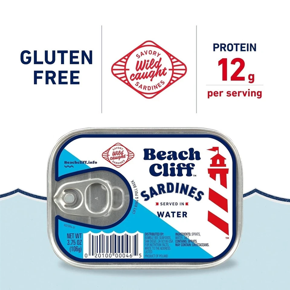 Beach Cliff Sardines in Water, 3.75 oz Can (Pack of 12) – Wild Caught Sardines –