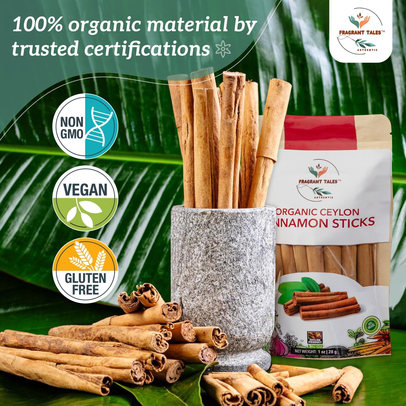 Premium Organic Ceylon Cinnamon Sticks – 1 LB (454g), USDA Certified, Non-GMO