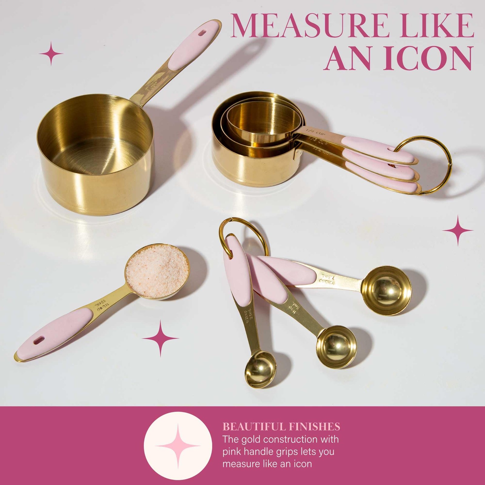 Paris Hilton Stainless Steel Measuring Cups Spoons Set Pink Silicone
