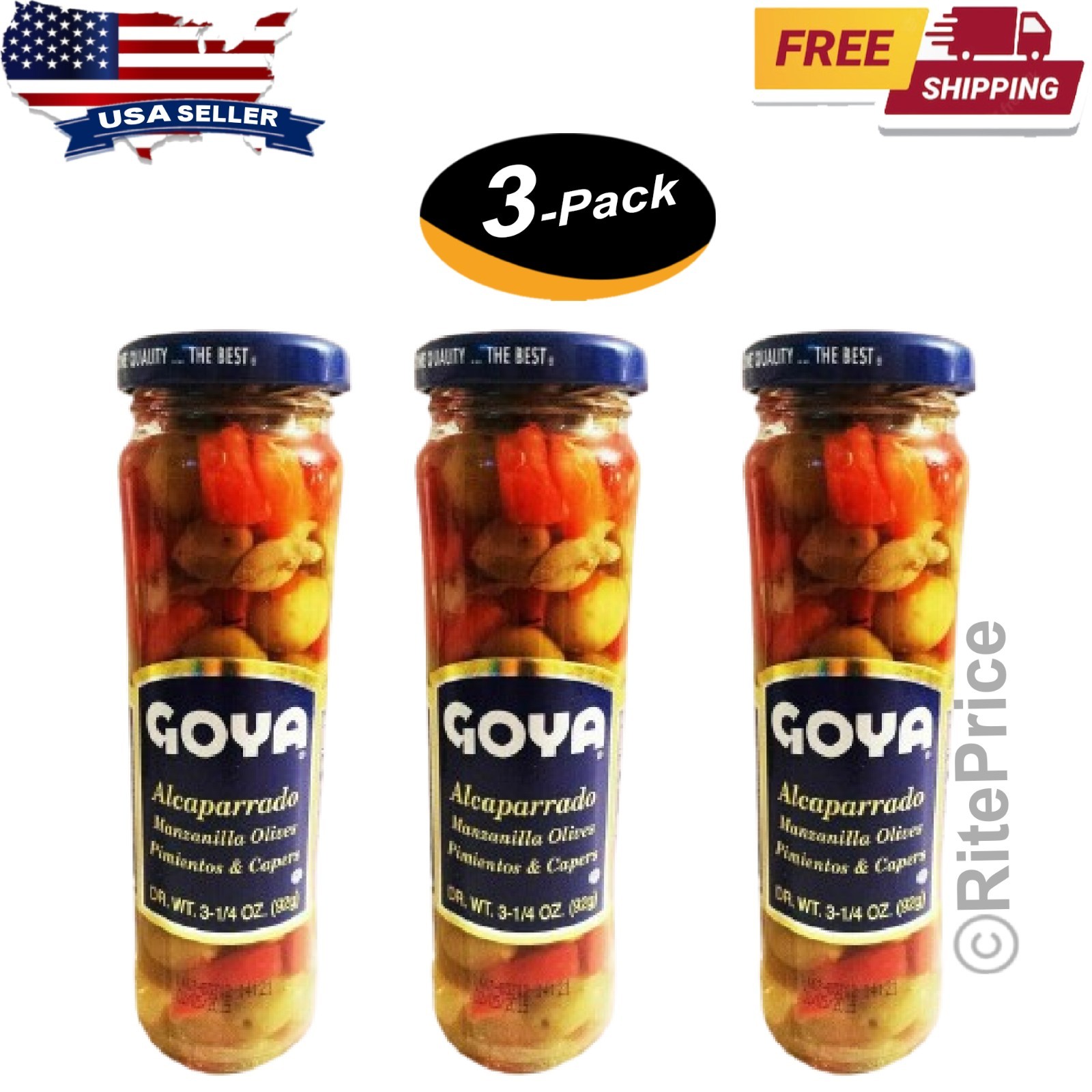 Goya alcaparrado manzanilla olives pmientos & capers 3.25 Oz.(3 Pack)- Free Ship