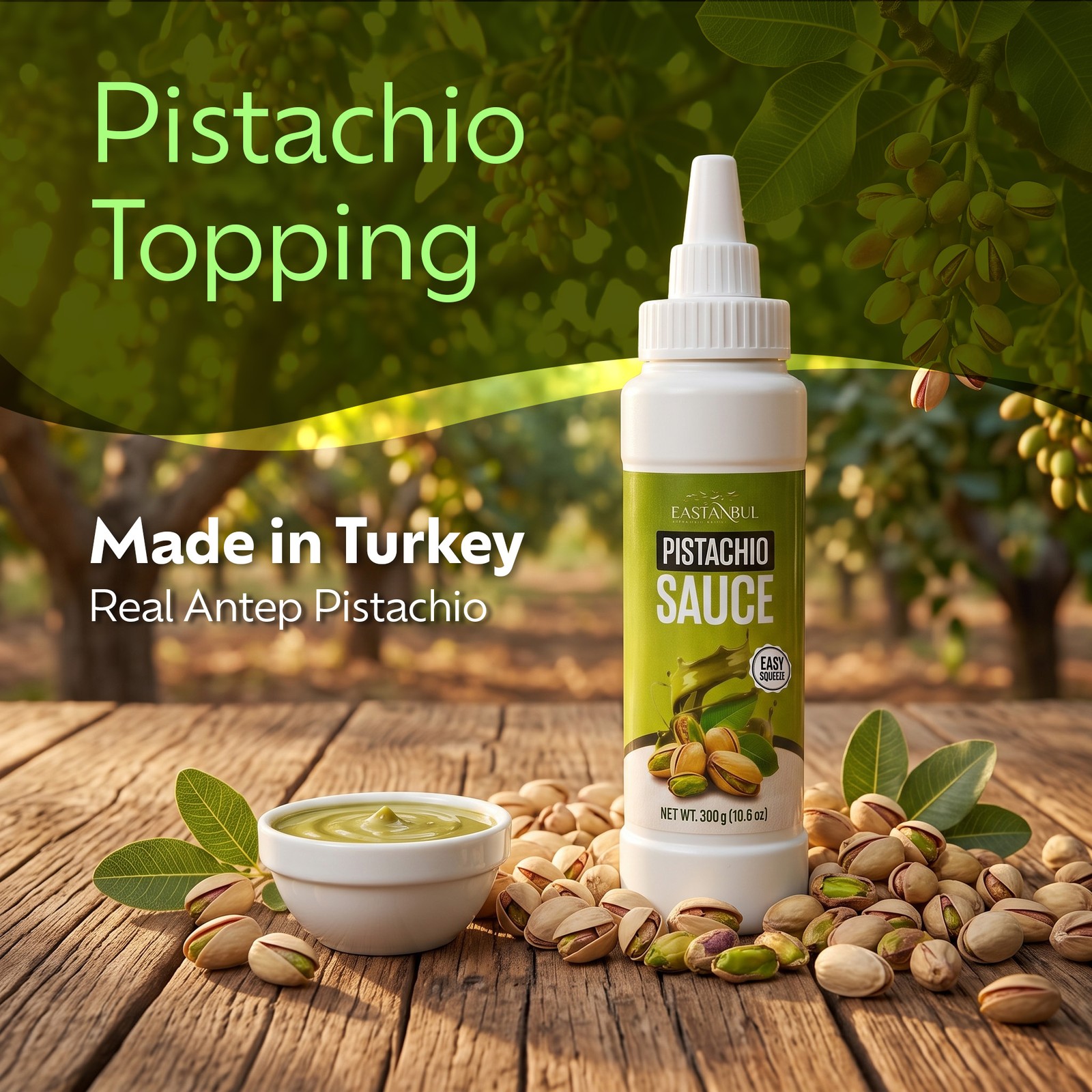 Eastanbul Pistachio Sauce, Pistachio Drizzle, Sauce for Coffee, 10.6oz