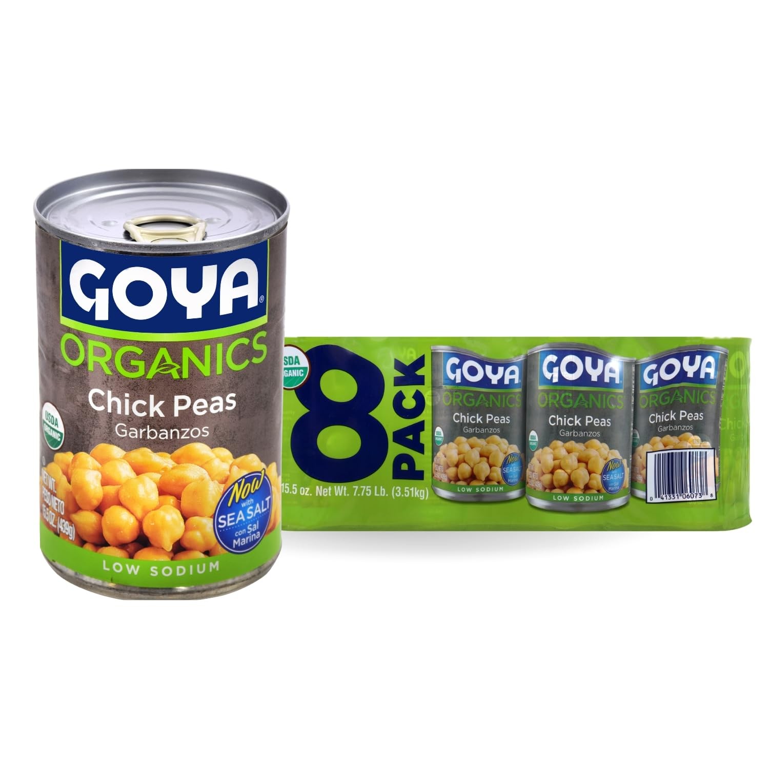 Goya Organic Chick Peas Garbanzo Beans, Low Sodium with Sea Salt, 15.5 oz, 8pk