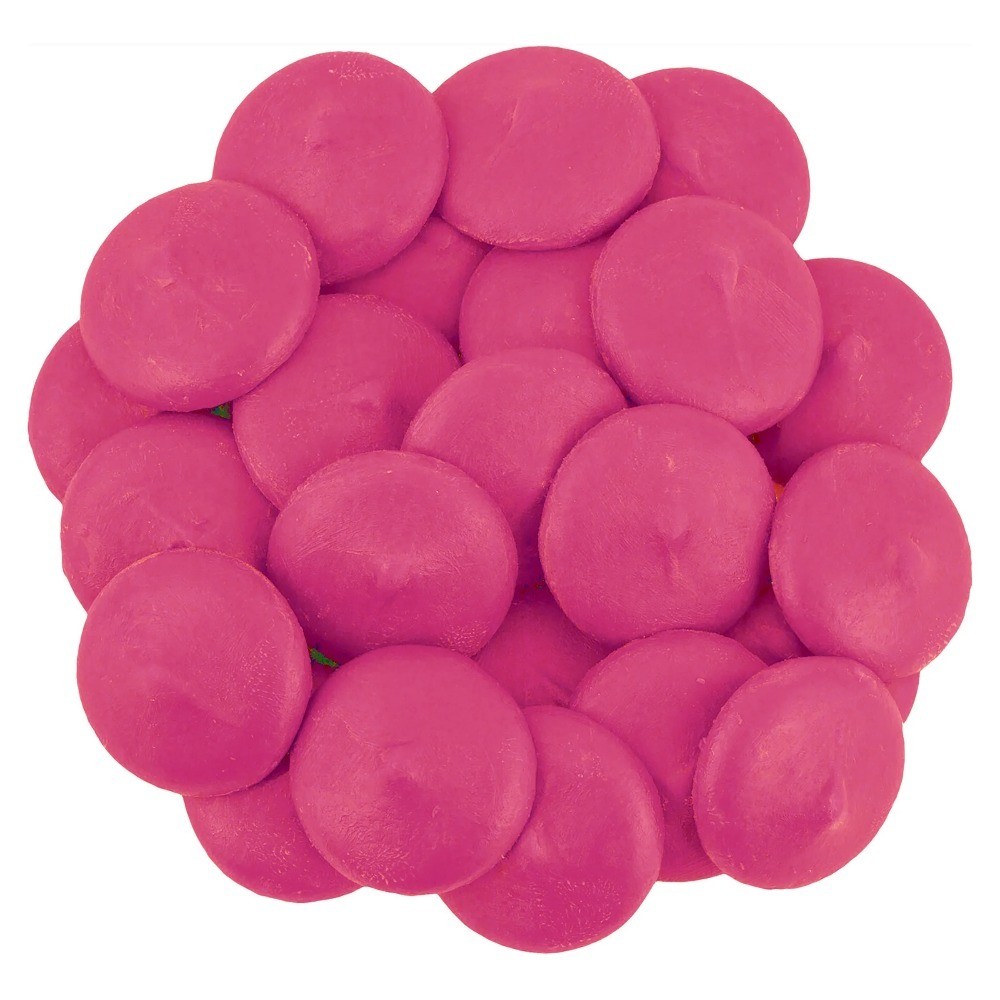 Bright Pink Vanilla Flavored Candy Wafers 12oz, Contains Milk and Soy.