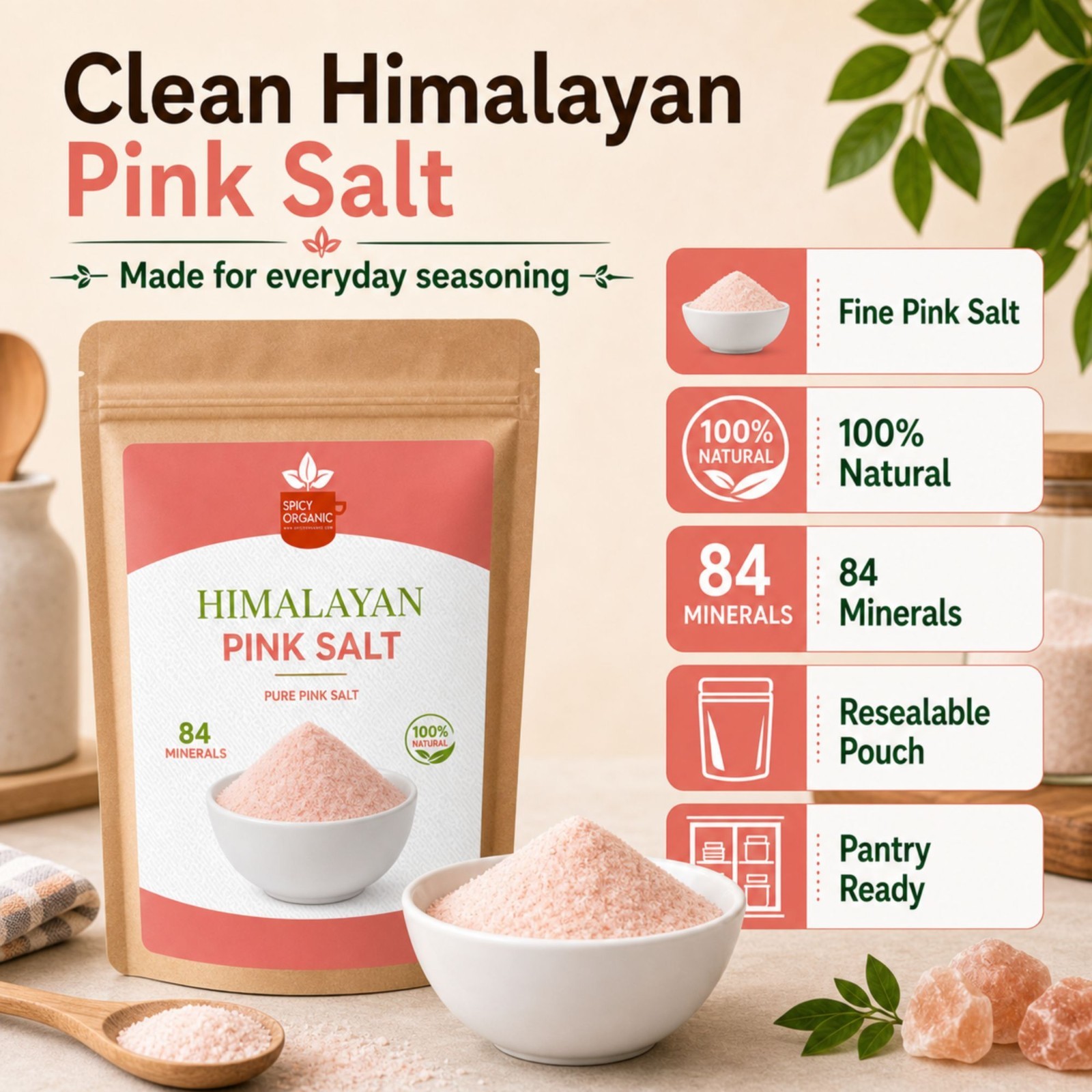 Spicy Organic Pink Himalayan Salt 4 oz | USDA Organic