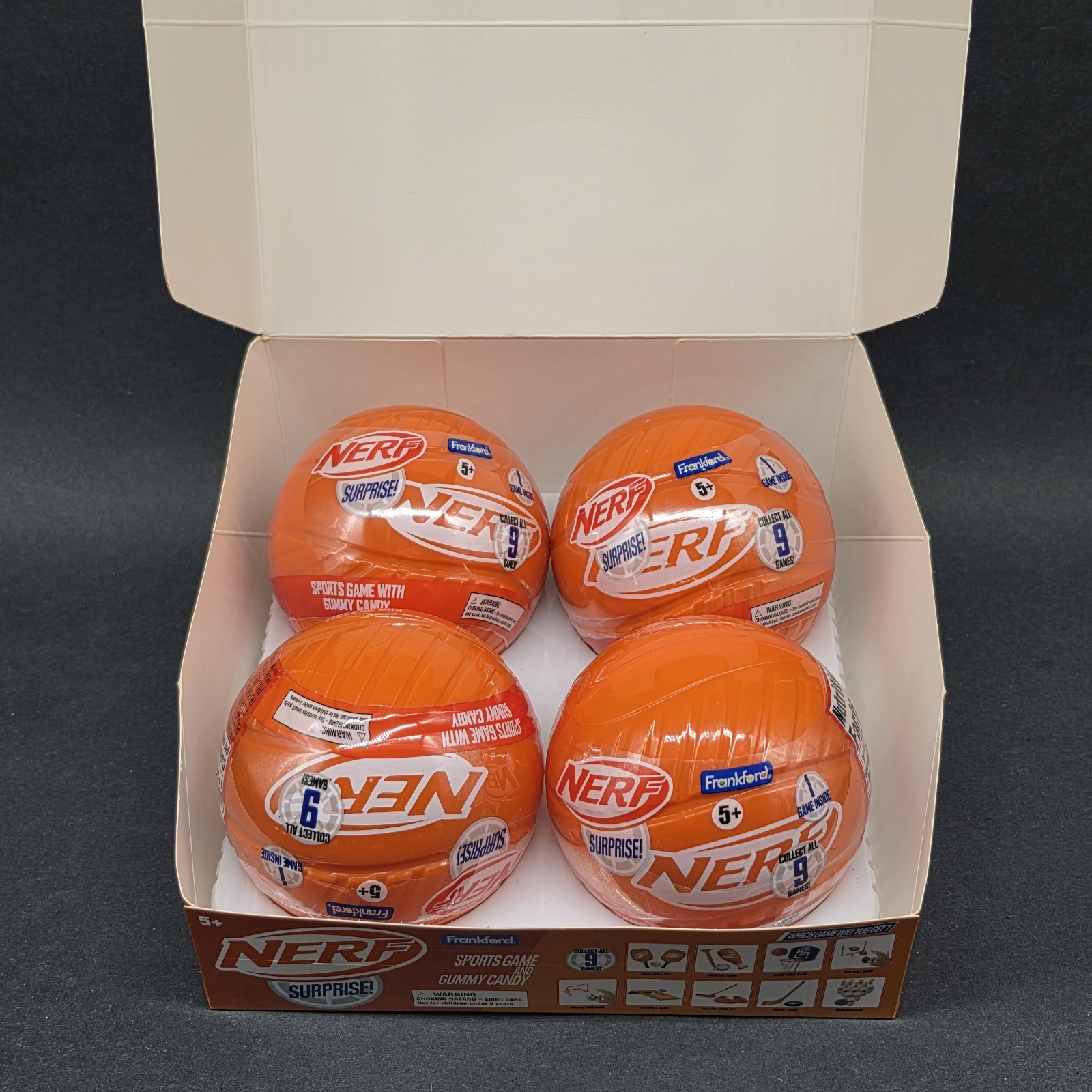 Hasbro Frankford Nerf Surprise Ball Sports Game & Gummy Candy 4 Pack 2023