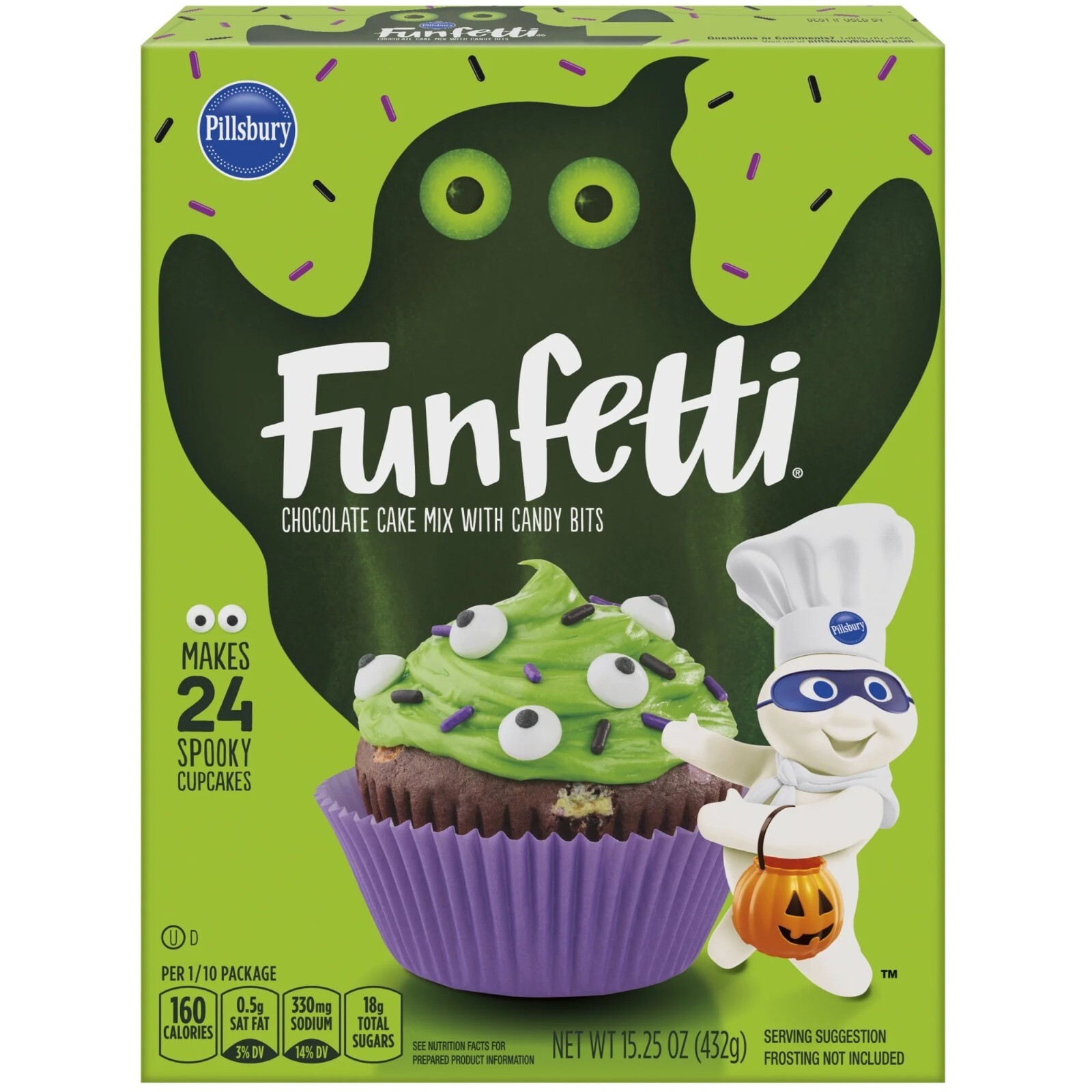 Pillsbury Funfetti Halloween Cake Mix Candy Bits Green Cupcake 2-15.2Oz JAN 2027