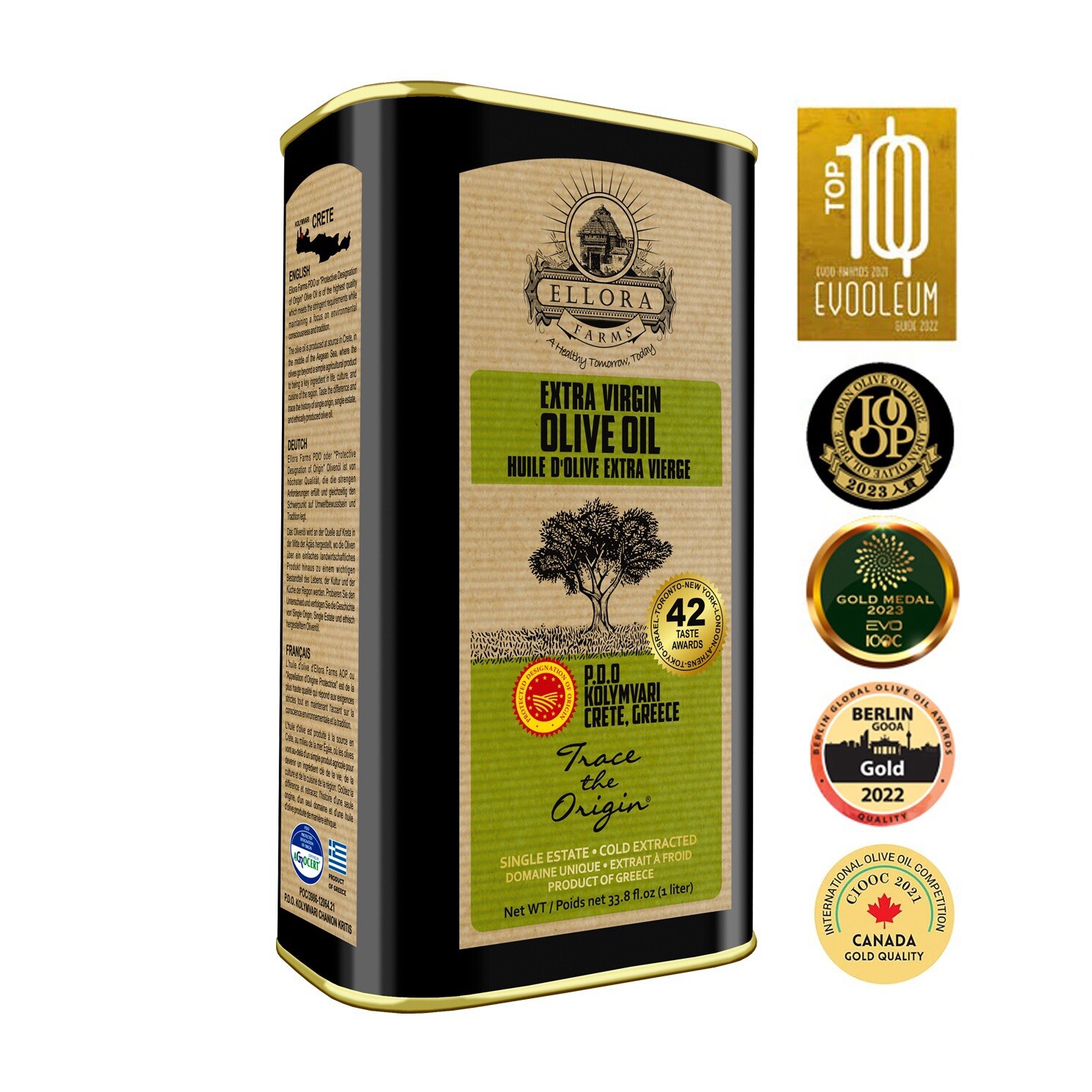 Ellora Farms, Greek Extra Virgin Olive Oil, Single Estate, 1 Lt. Tin