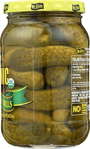 Organic Baby Dill Pickles 16oz Jar Gluten Free Kosher Vegan Whole