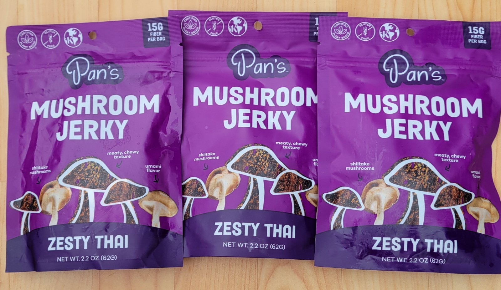 Pan’s Mushroom Jerky Organic Zesty Thai Lot Of 3 Bags Vegan Vegetarian 4/2026
