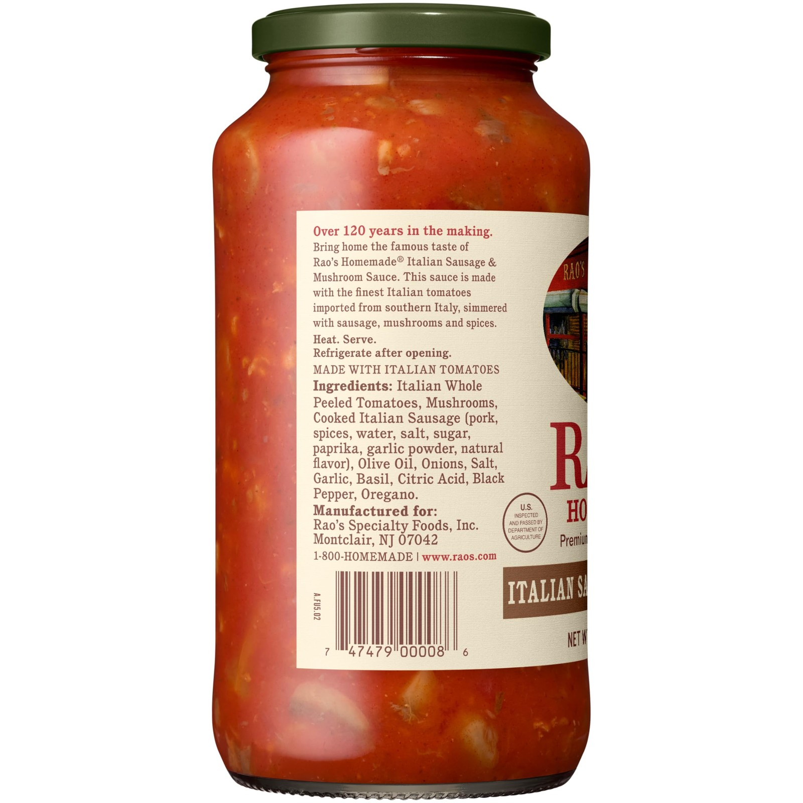 Rao’s Homemade Sausage & Mushroom Sauce Made with 24 Ounce (Pack of 1)
