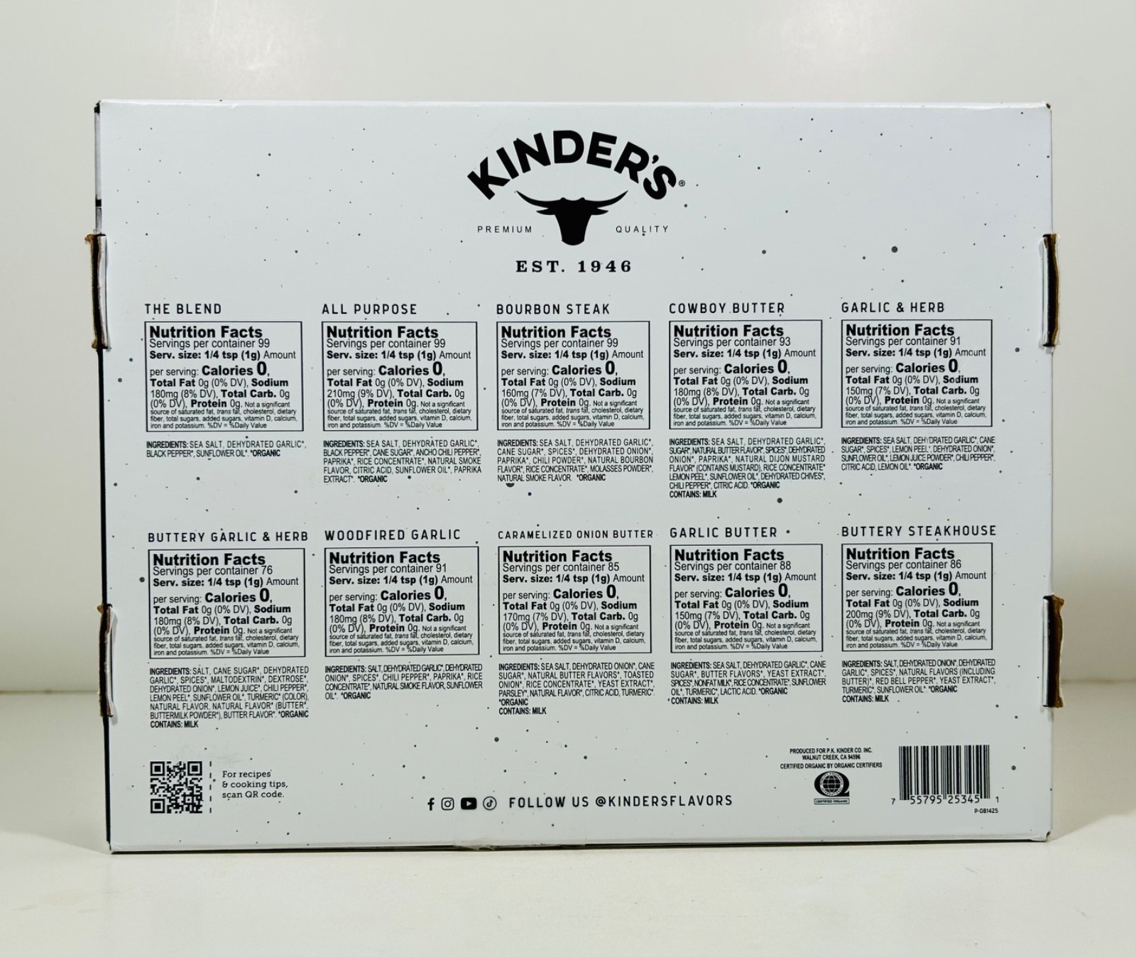KINDER’S The Flavor Rack Signature 12 Bottle Seasoning Set, Organic/GF, 2027