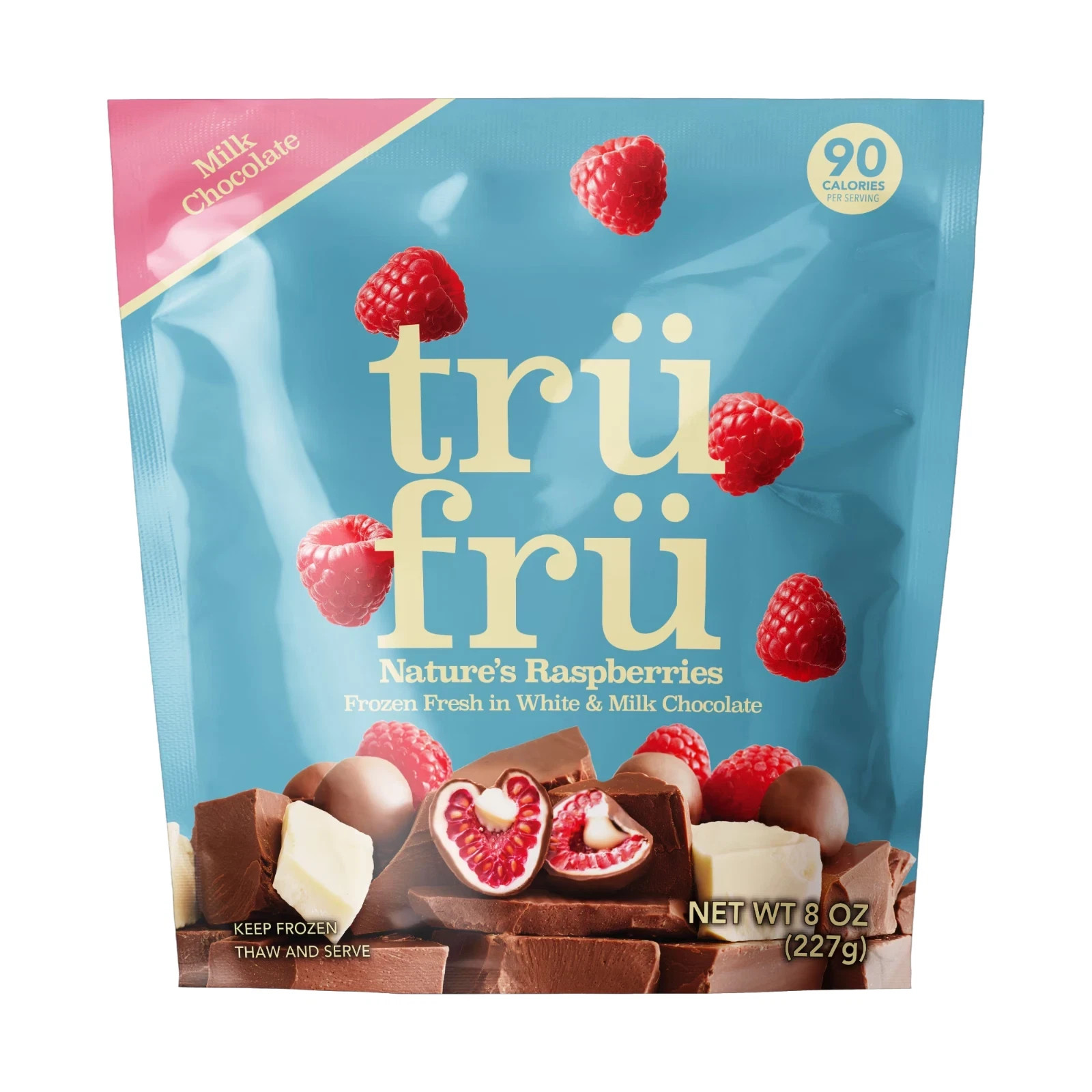 Tru Fru Frozen Raspberries in Milk & White Chocolate, 8oz – FREE SHIPPING