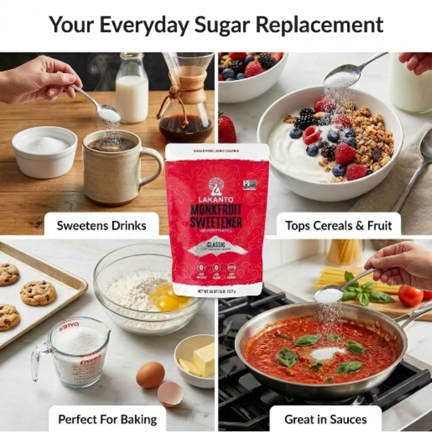 Classic Monk Fruit Sweetener with Erythritol – White Sugar Substitute, Zero C…