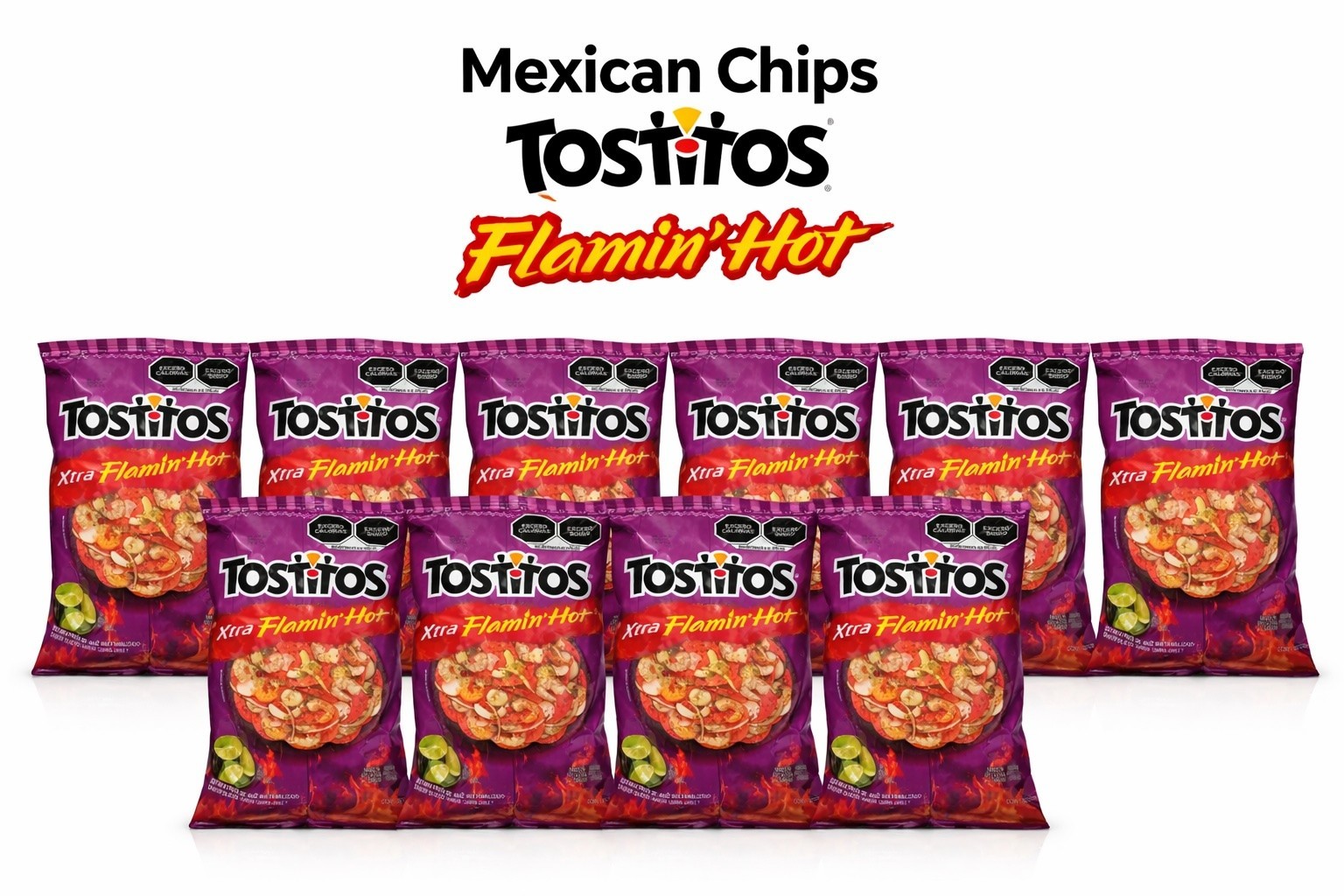 Tostitos Morados Flami’n Hot Chips 62g – Pack of 10 | Authentic Mexican Snacks