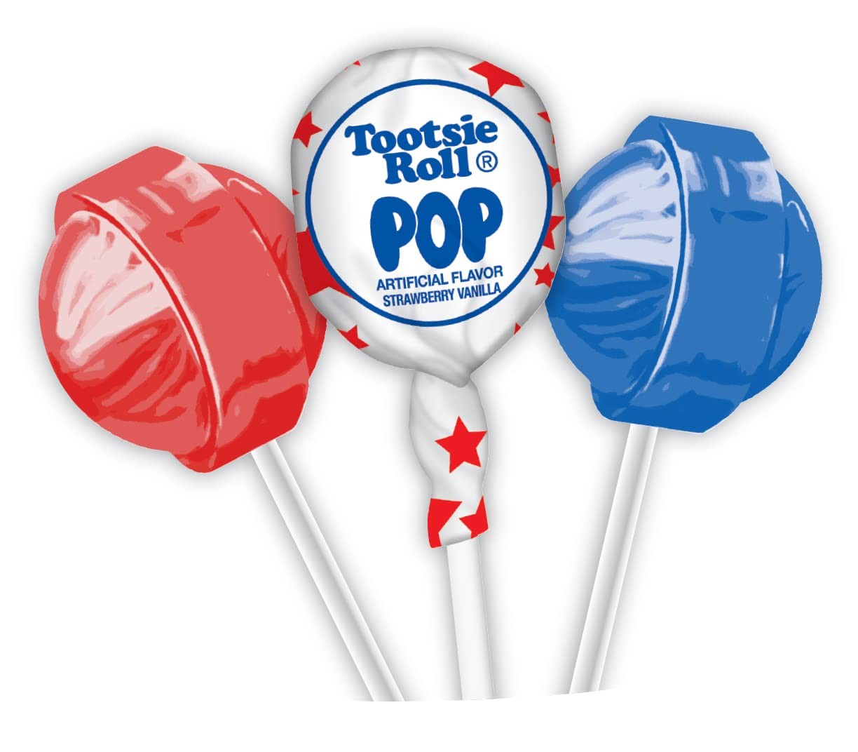 Patriotic Tootsie Roll Pops, Cherry 15 Count (Pack of 1), Red, White and Blue