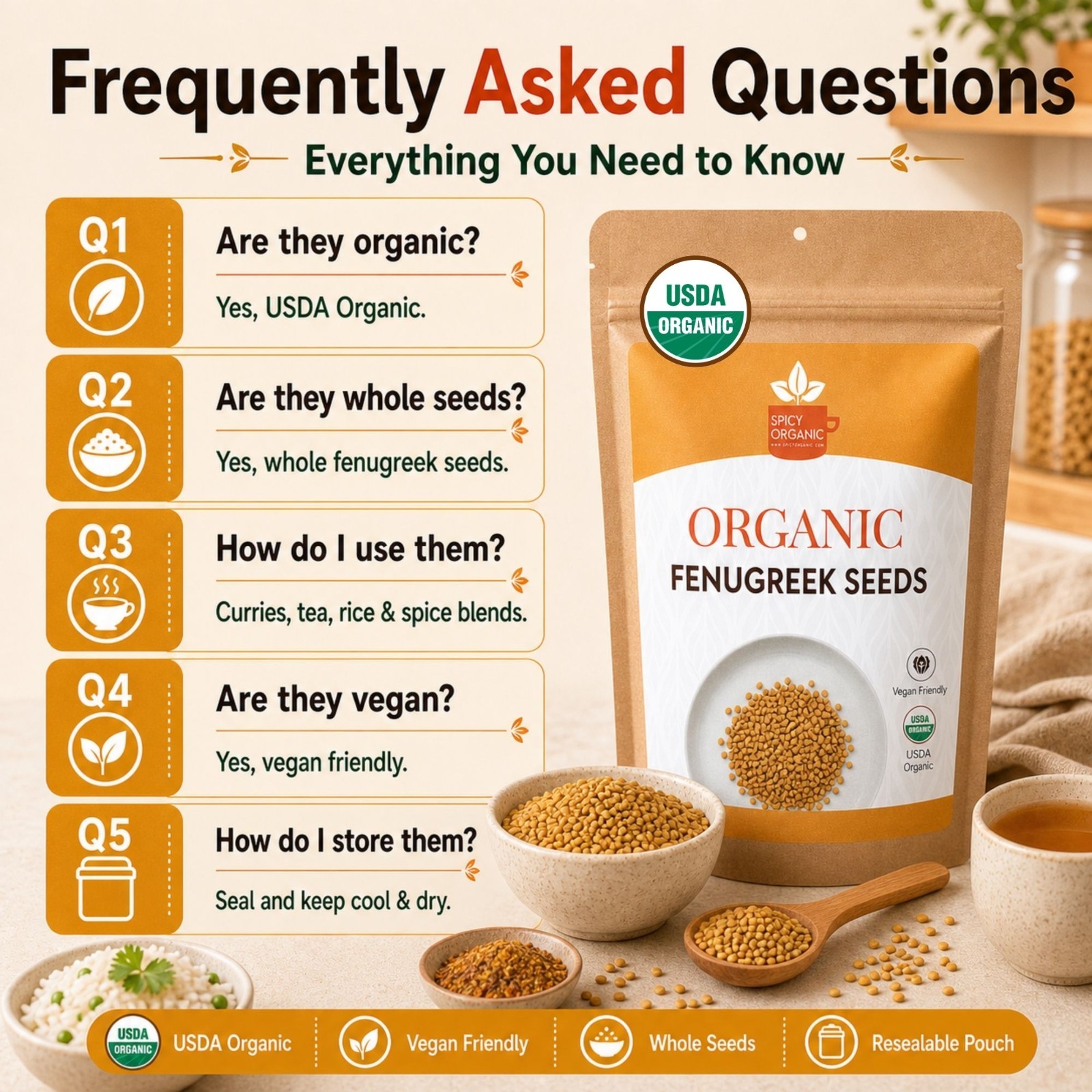 Spicy Organic Fenugreek Seeds 3 lbs | USDA Organic