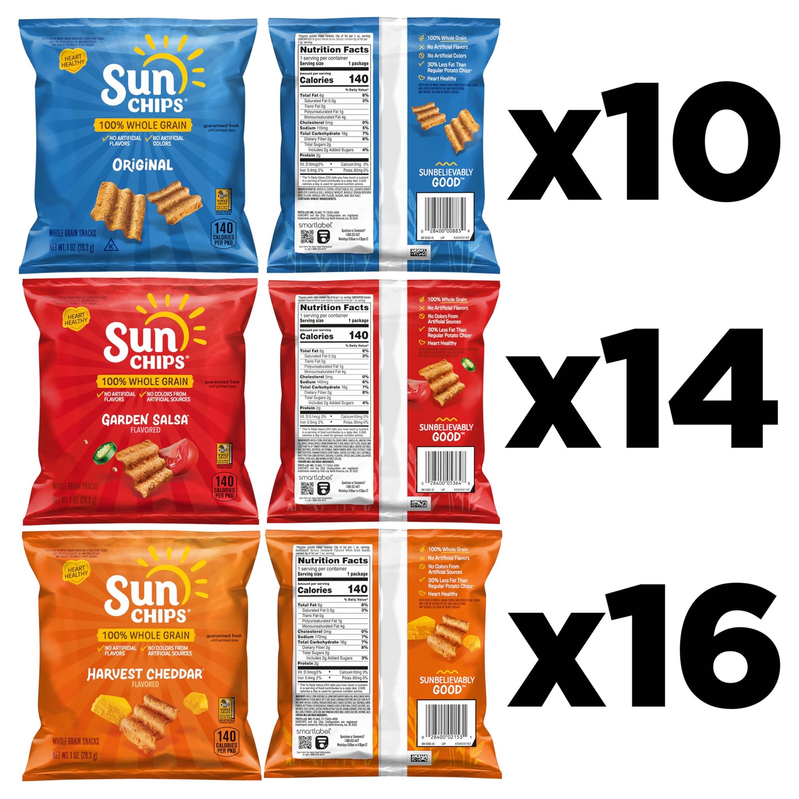 100% Whole Grain Chips, Variety Pack, 1 oz 40 Count (Pack of 1)