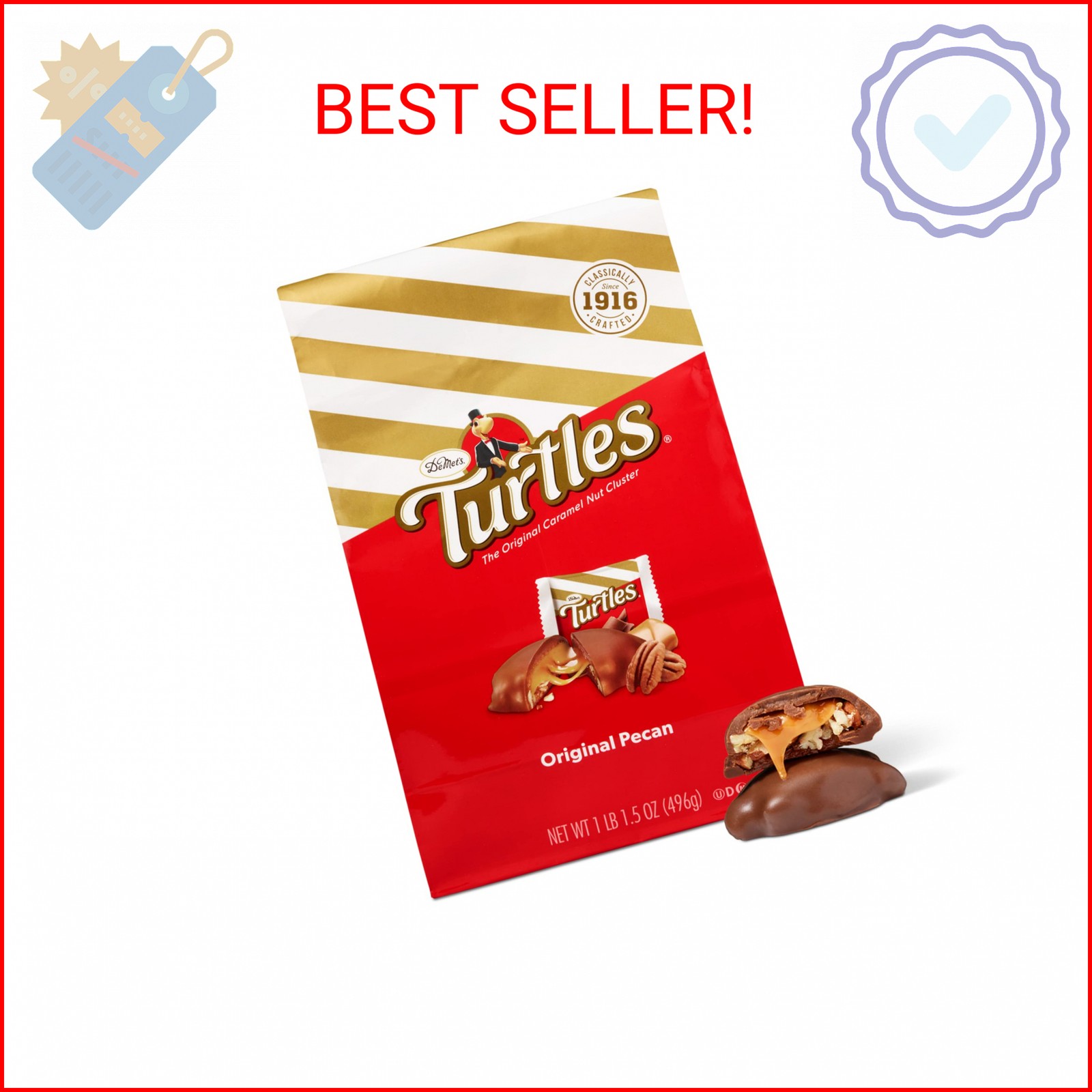 DeMet’s Turtles Milk Chocolate Caramel Nut Cluster (17.5 Ounce, 1 Bag) | Origina