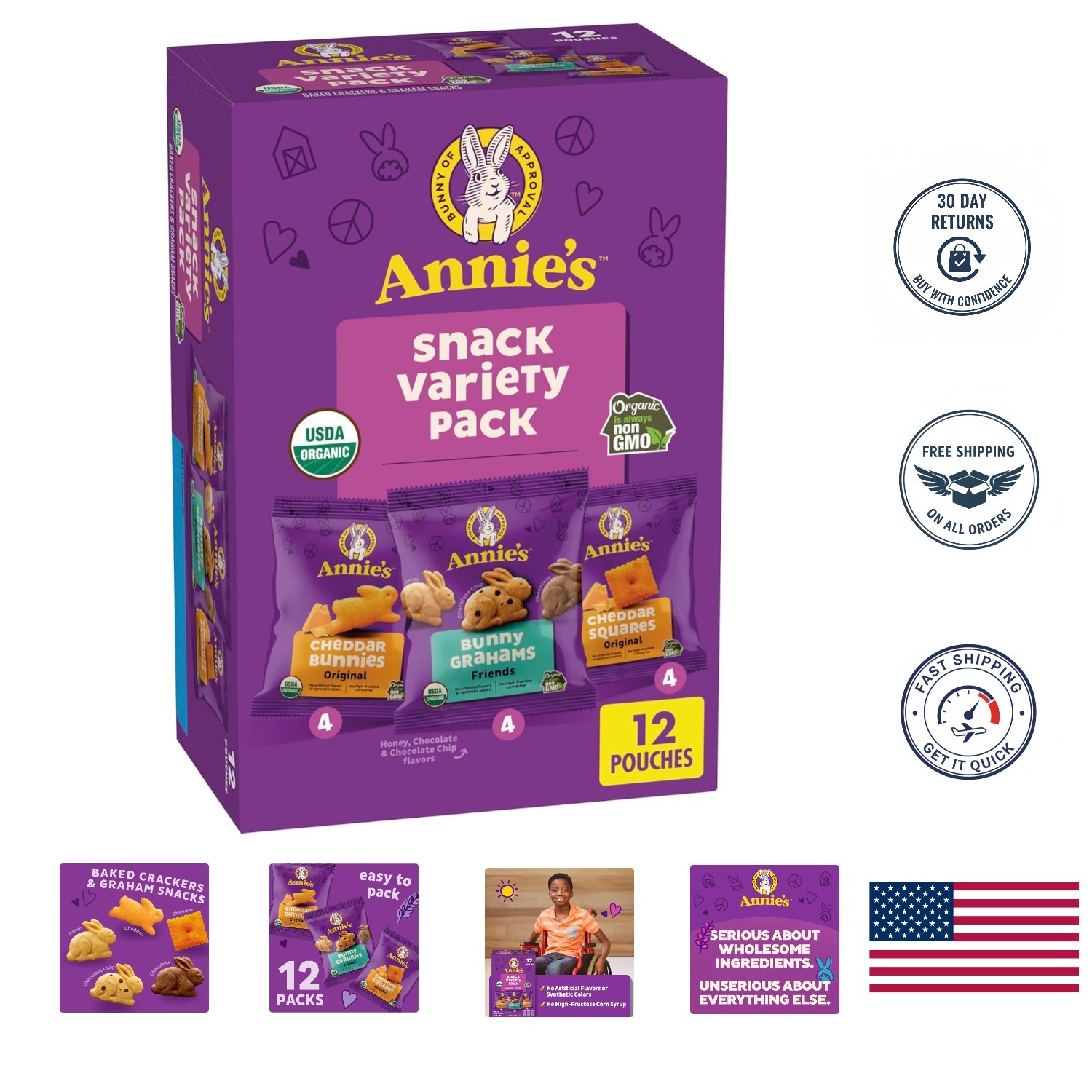 Delicious Annie’s Organic Snack Pack: Cheddar Bunnies, Graham Bunnies & Squares