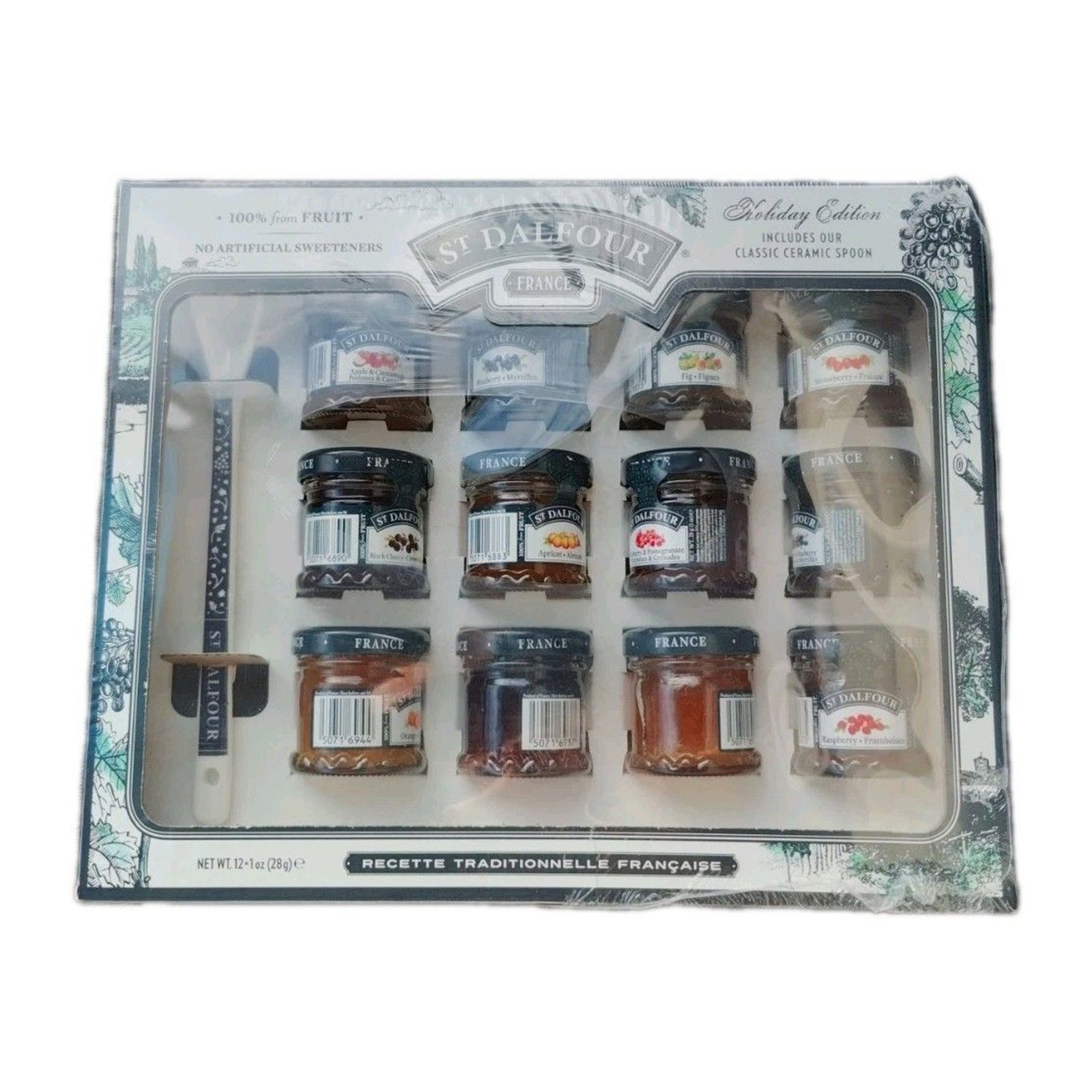 ST. DALFOUR Christmas Jelly Sample Pack – 12×1 oz Jars & Ceramic Spoon